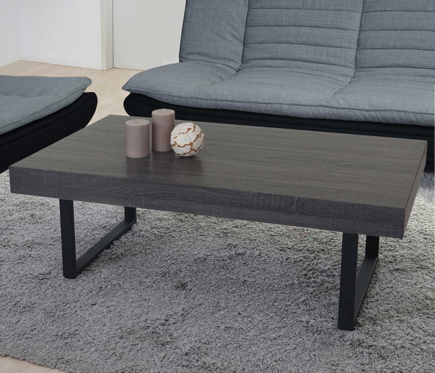 Couchtisch Genk H576, Wohnzimmertisch, 40x110x60cm, MVG-zertifiziert ~ Schwarze Eiche-Optik, dunkle Metall-Füße