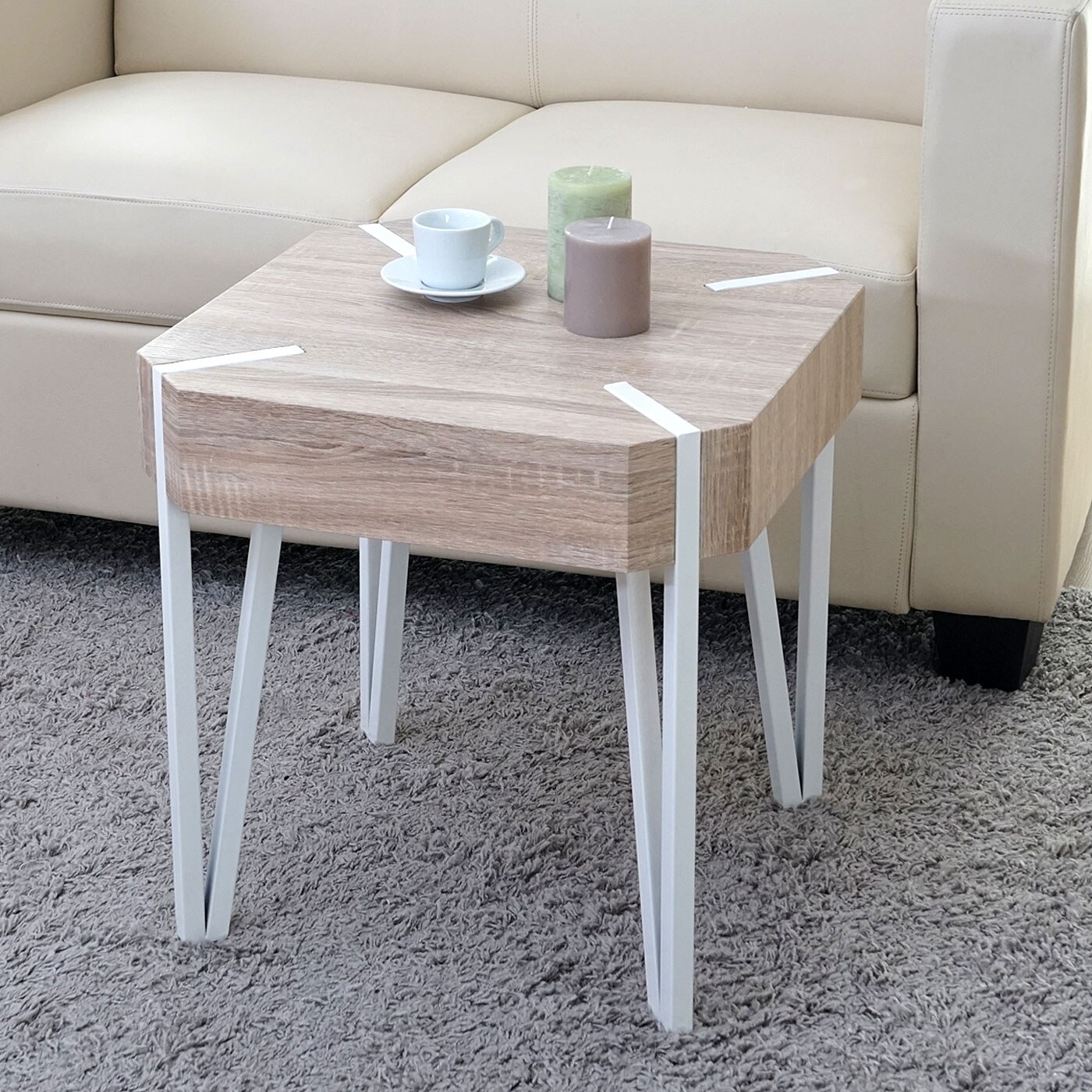 Couchtisch Genk H574, Beistelltisch, 52x50x50cm ~ Eiche, helle Metall-Füße