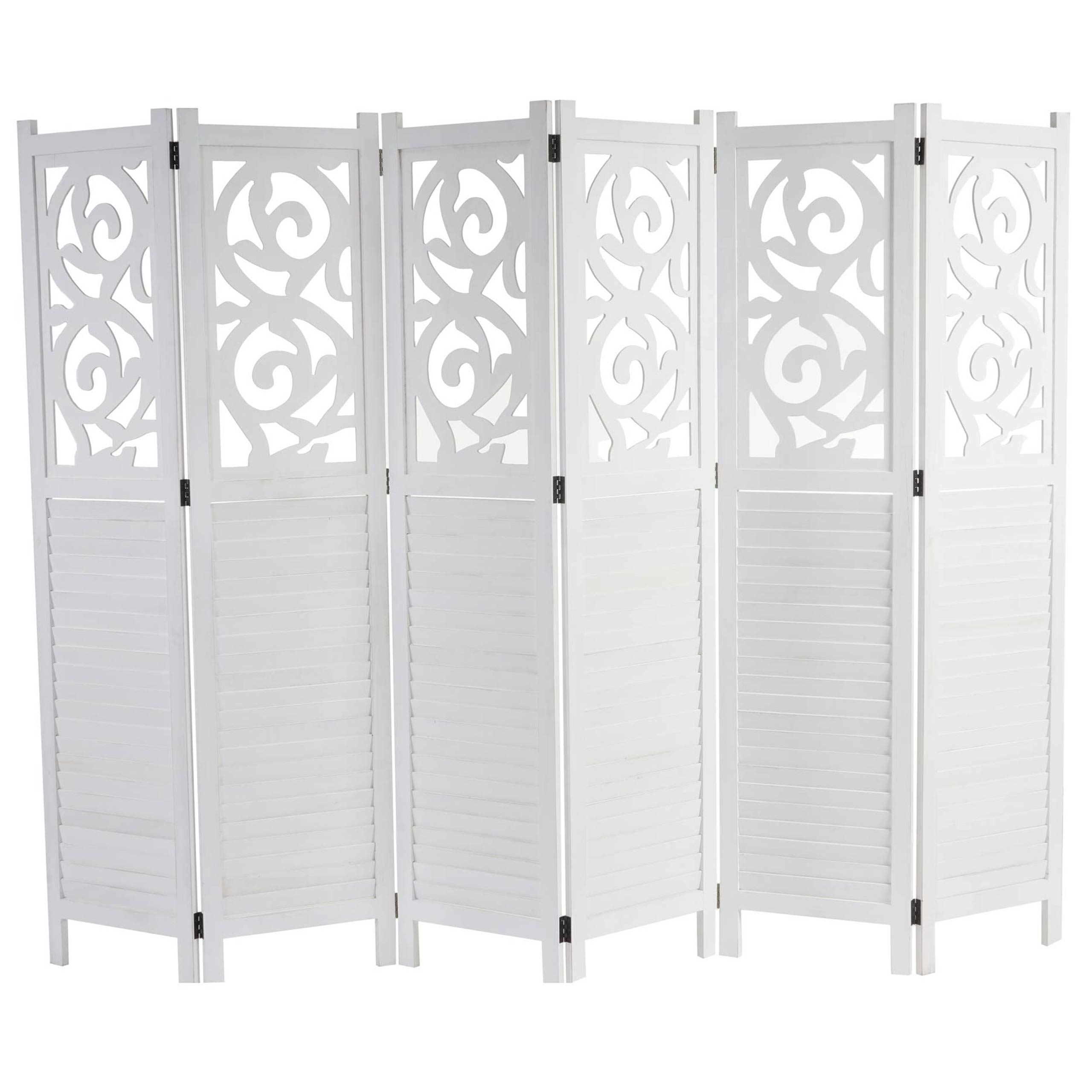 Paravent Izmir, Raumteiler Trennwand Sichtschutz, Ornamente ~ 170x241x2cm, wei&szlig; - Bild 1