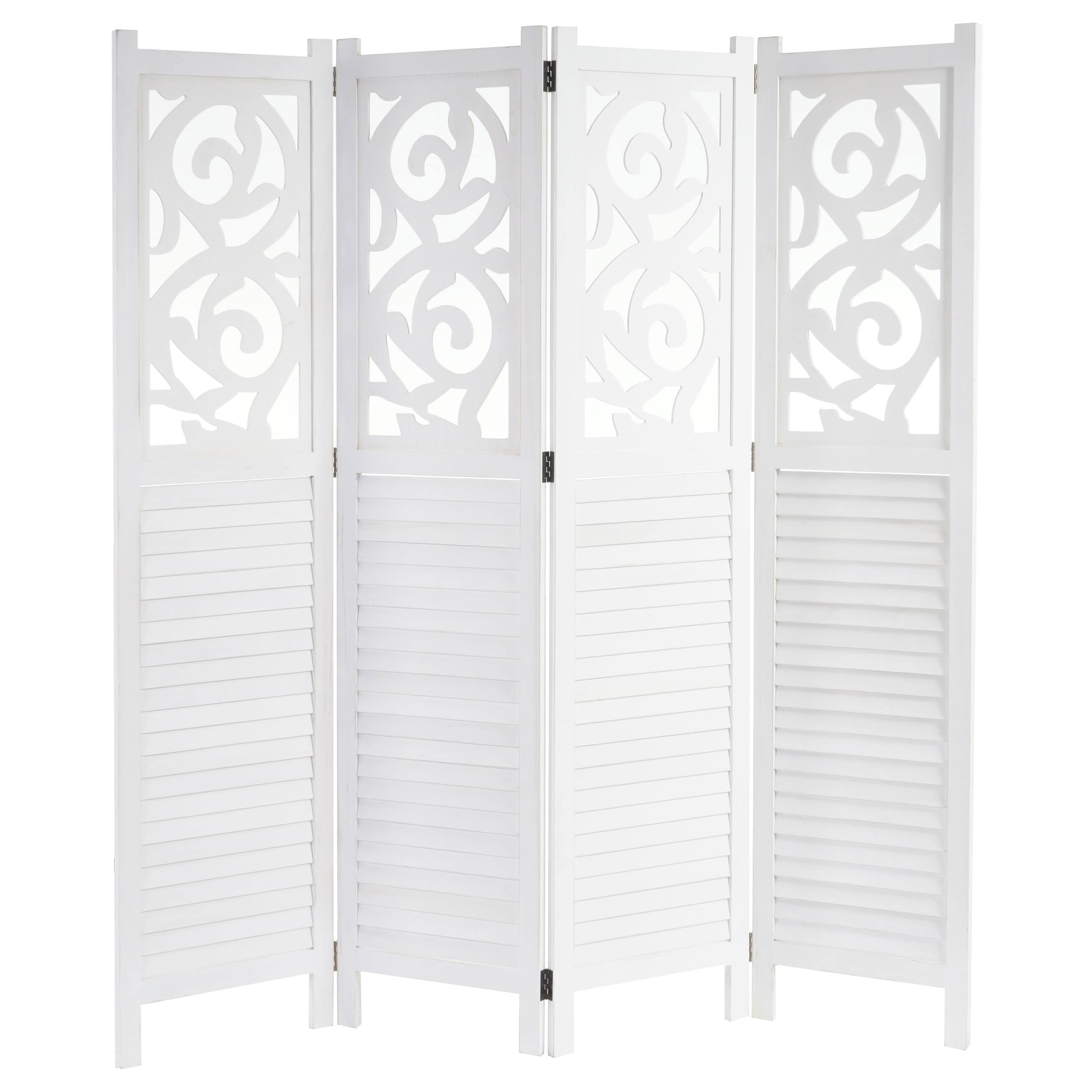 Paravent Izmir, Raumteiler Trennwand Sichtschutz, Ornamente ~ 170x161x2cm, wei&szlig; - Bild 1