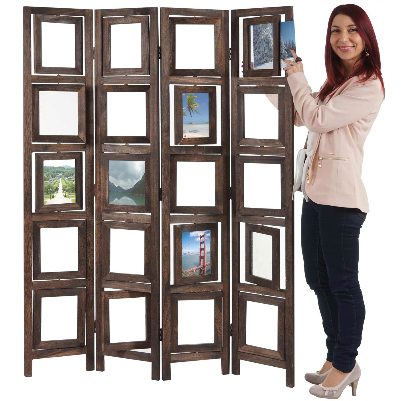 Paravent Bildgalerie II, Raumteiler Trennwand Sichtschutz Foto-Paravent, 161x125x2cm ~ braun - Bild 1