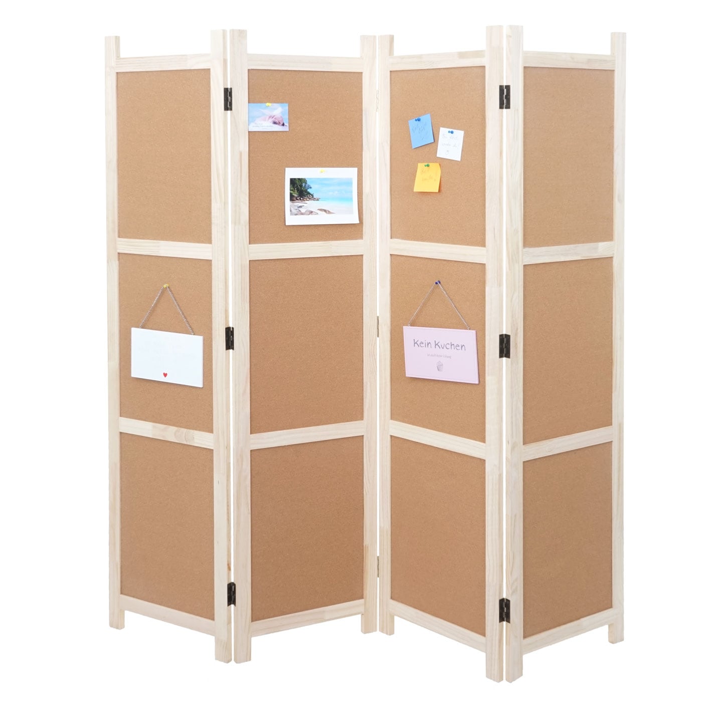 Paravent MCW-G52, Raumteiler Trennwand Sichtschutz, Pinnwand Kork ~ braun, 4 Paneele 166x160cm - Bild 1