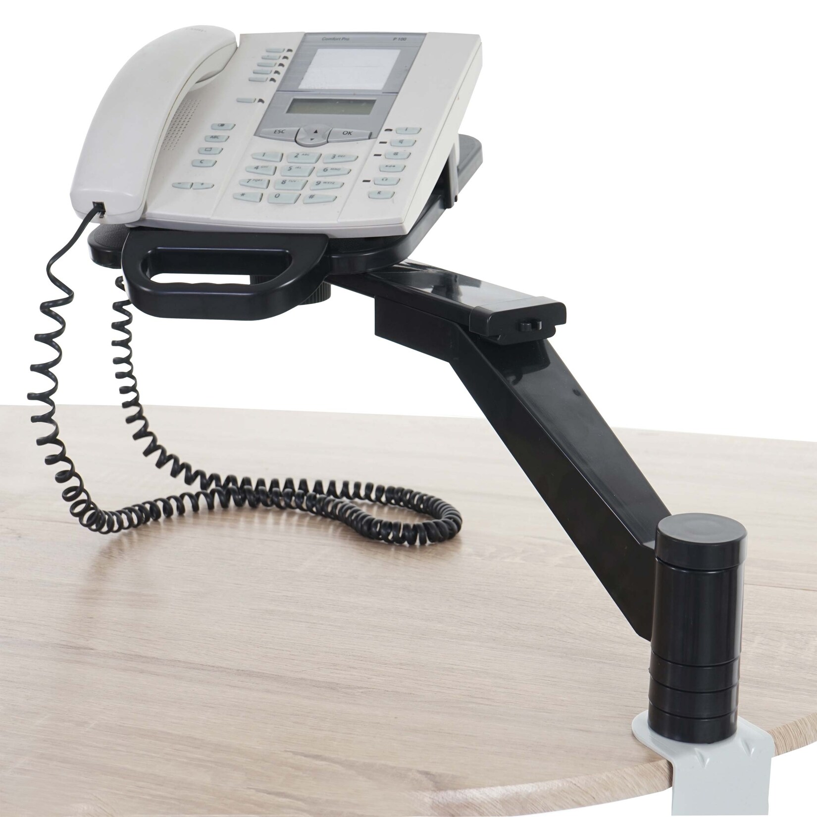 Telefonarm H555, Telefonhalter Telefonschwenkarm Tischhalterung, schwarz