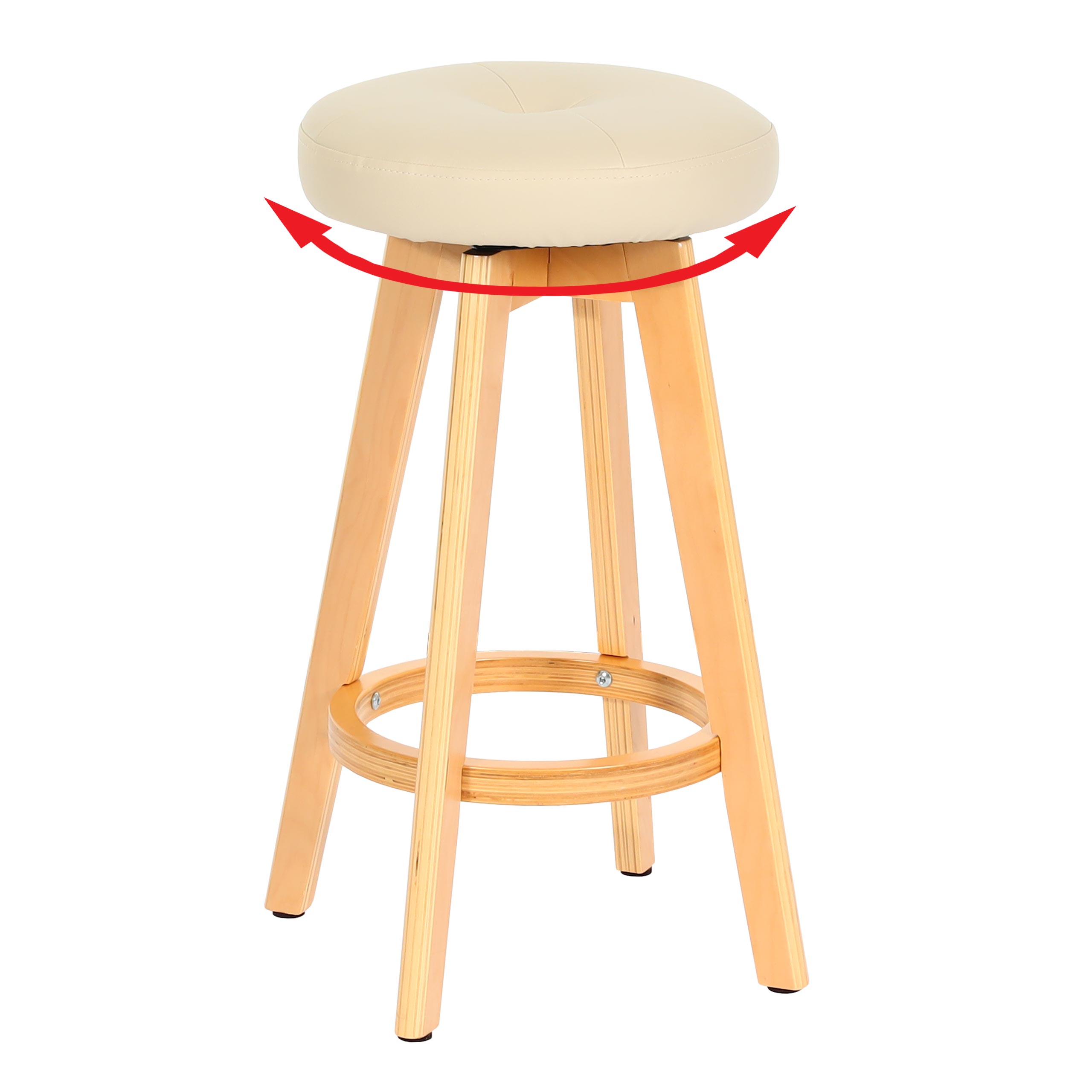 Barhocker Boras, Barstuhl Tresenhocker, Holz Kunstleder drehbar ~ creme, helle Beine - Bild 1