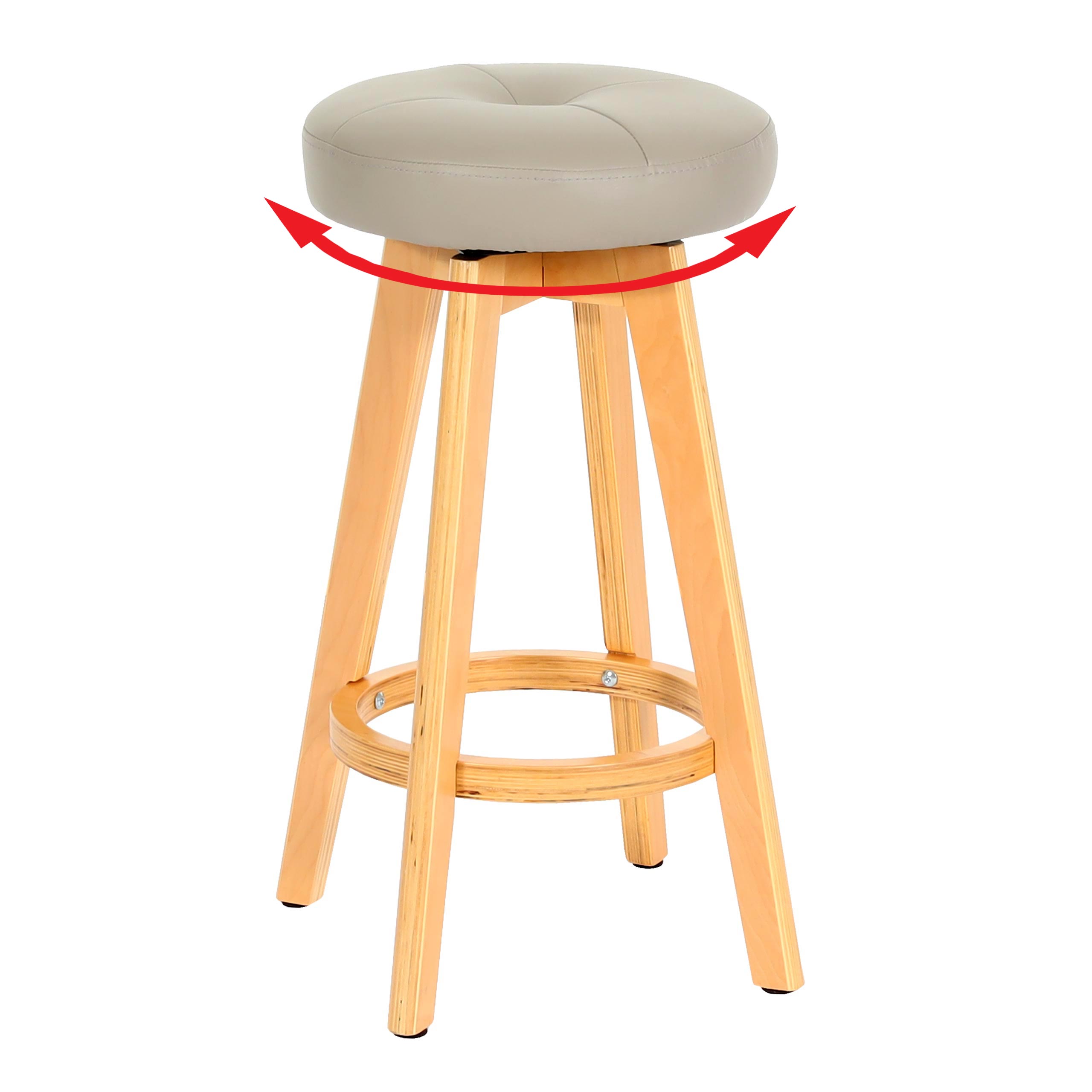 Barhocker Boras, Barstuhl Tresenhocker, Holz Kunstleder drehbar ~ taupe, helle Beine - Bild 1