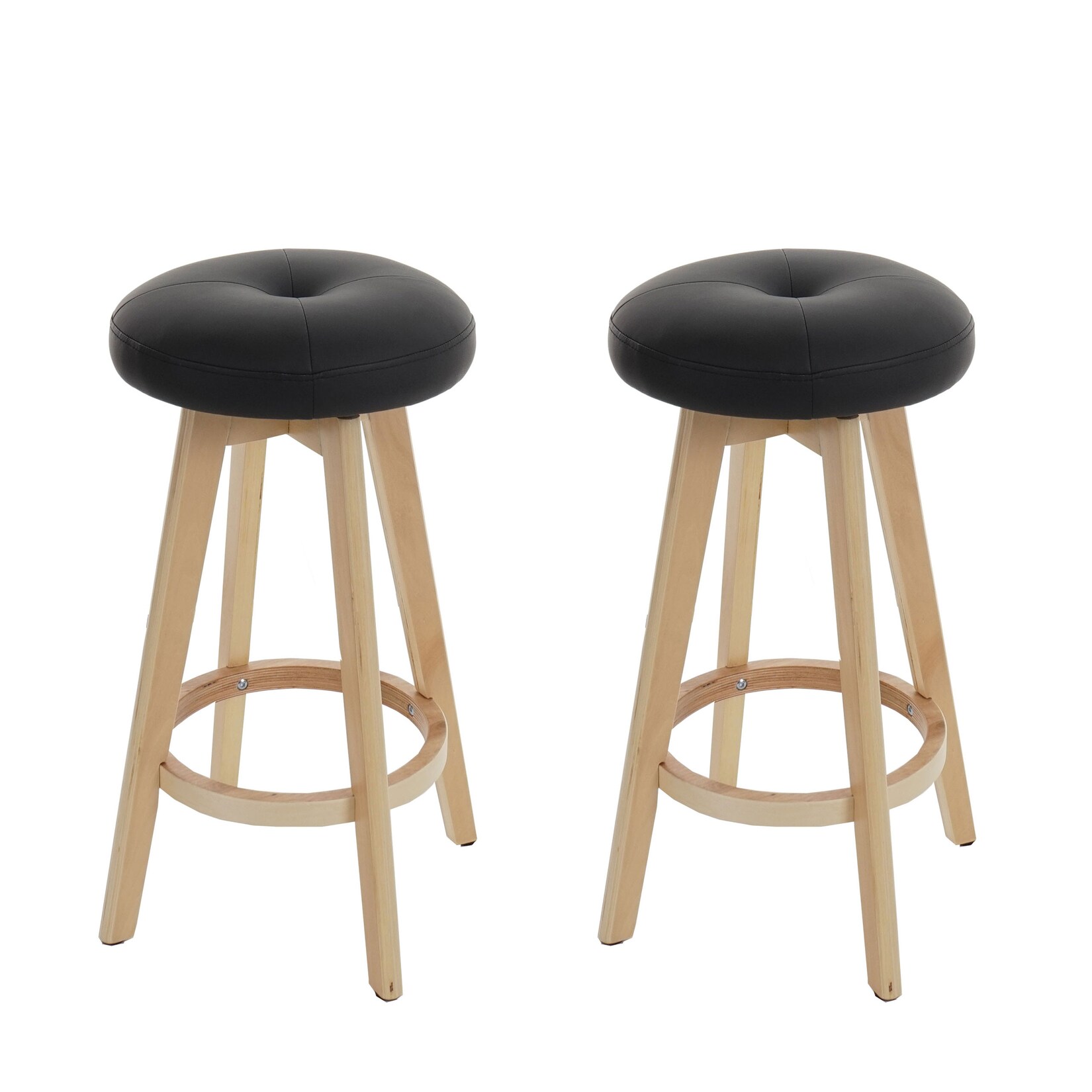 2er-Set Barhocker Boras, Barstuhl Tresenhocker, Holz Kunstleder drehbar ~ schwarz, helle Beine