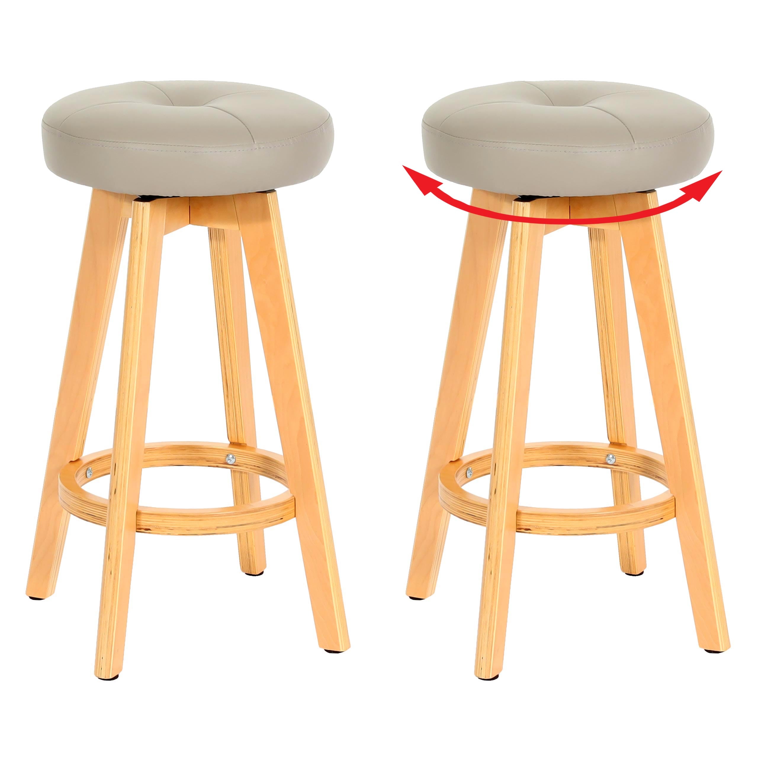 2er-Set Barhocker Boras, Barstuhl Tresenhocker, Holz Kunstleder drehbar ~ taupe, helle Beine - Bild 1