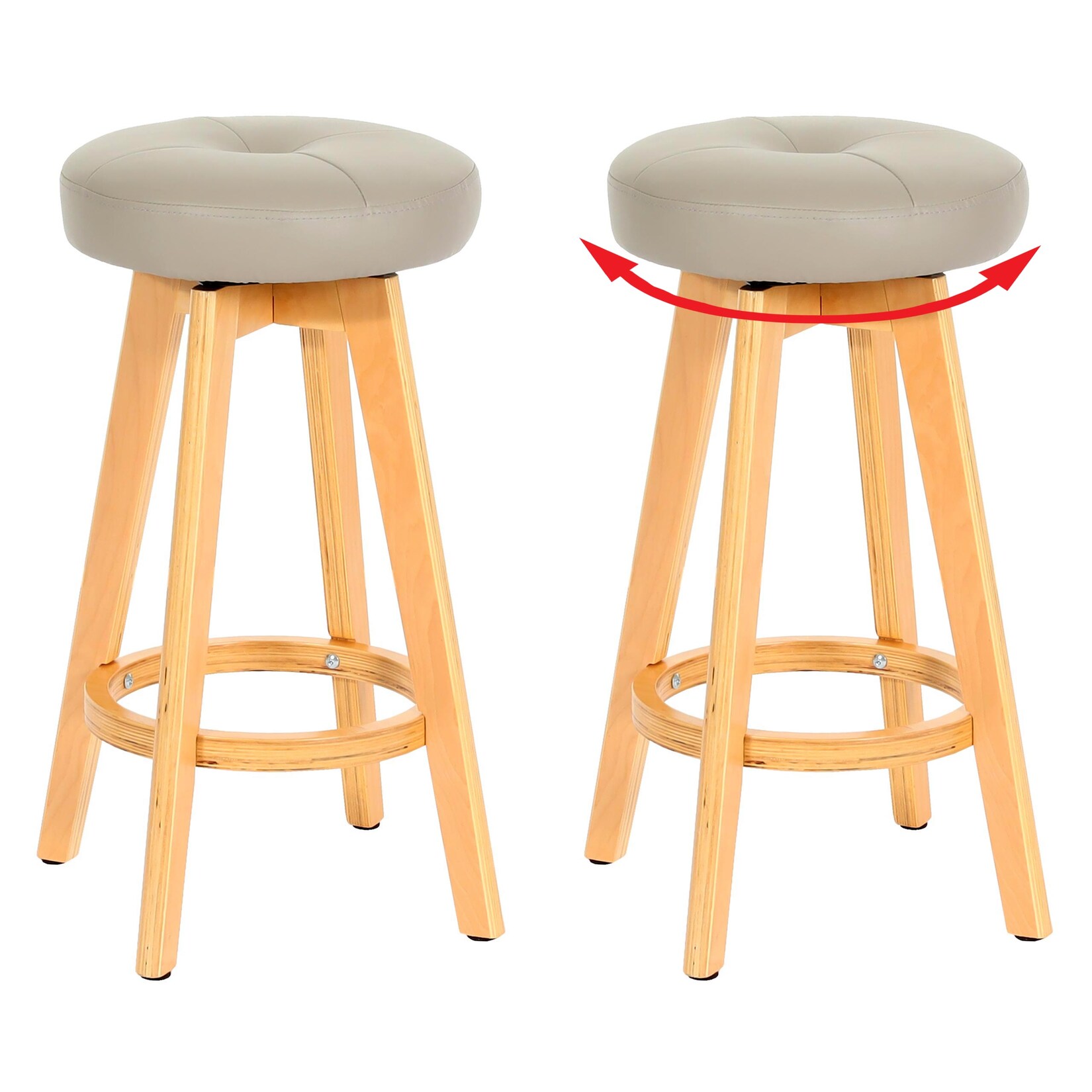 2er-Set Barhocker Boras, Barstuhl Tresenhocker, Holz Kunstleder drehbar ~ taupe, helle Beine | 04057651624983