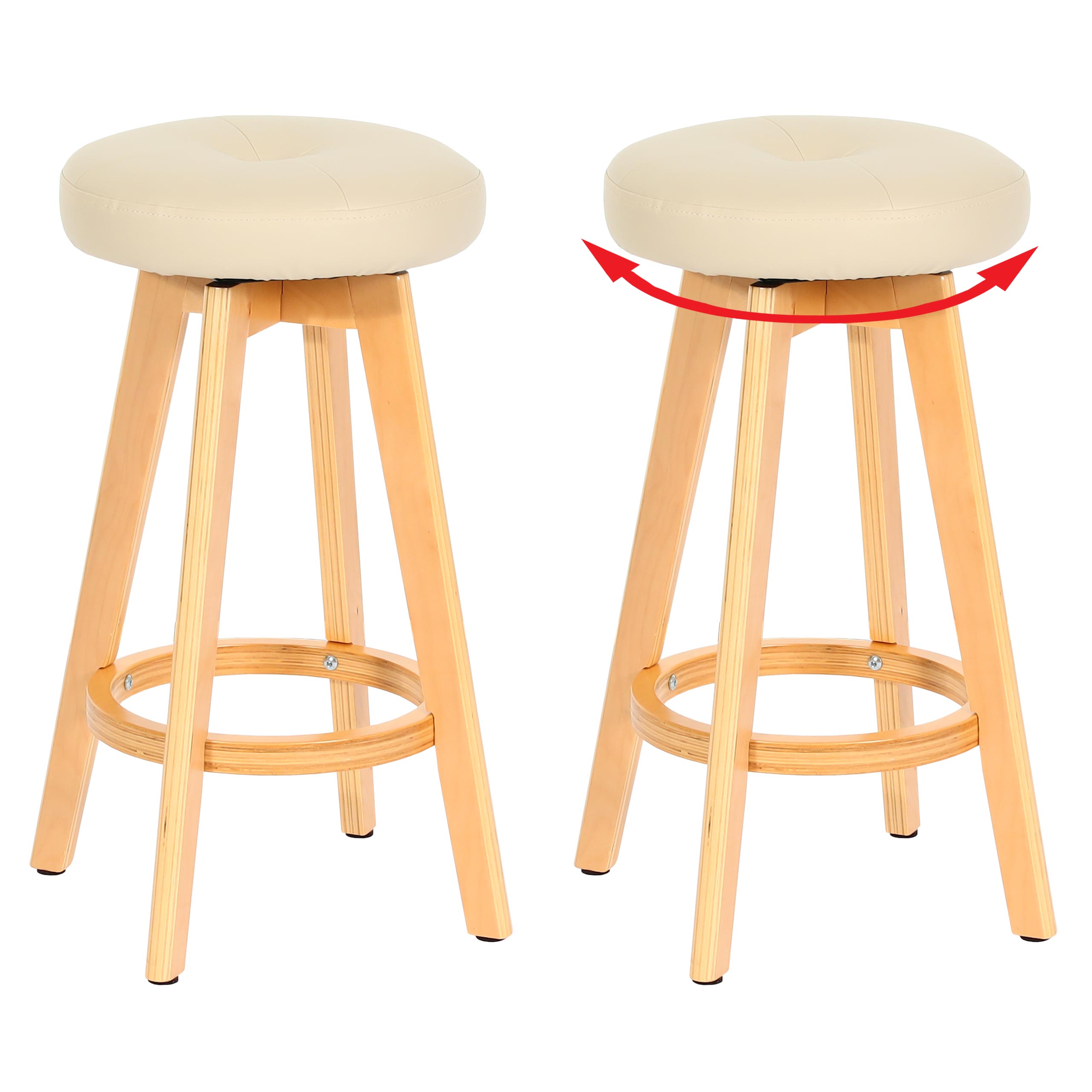 2er-Set Barhocker Boras, Barstuhl Tresenhocker, Holz Kunstleder drehbar ~ creme, helle Beine - Bild 1