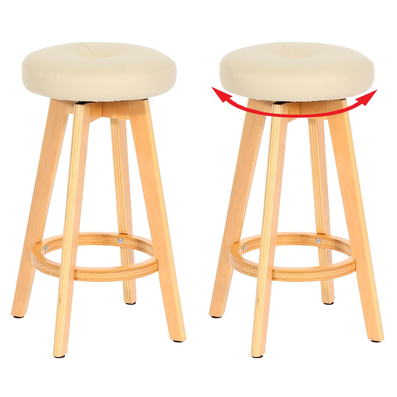 2er-Set Barhocker Boras, Barstuhl Tresenhocker, Holz Kunstleder drehbar ~ creme, helle Beine