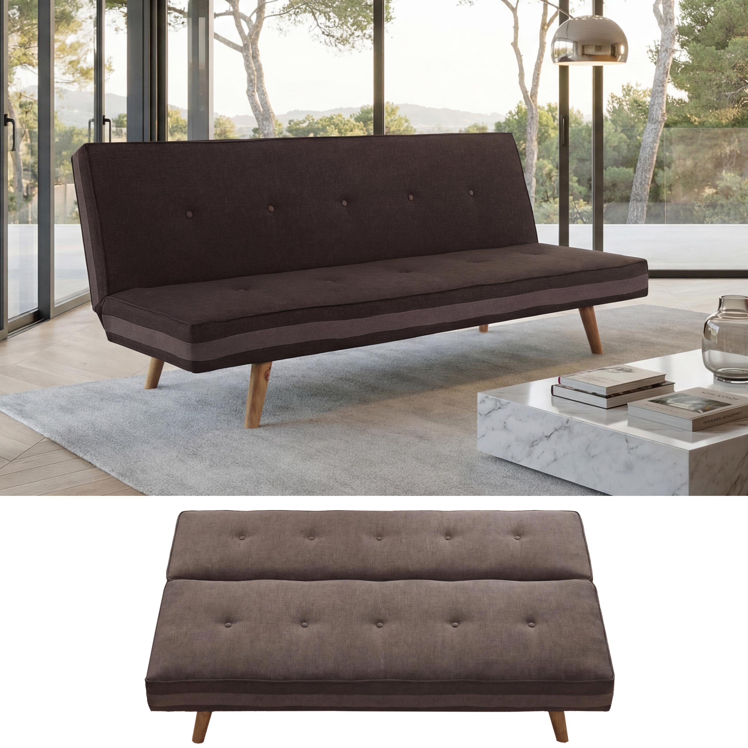 3er-Sofa Ninove, Couch Schlafsofa G&auml;stebett Bettsofa 177cm ~ Textil, braun - Bild 1