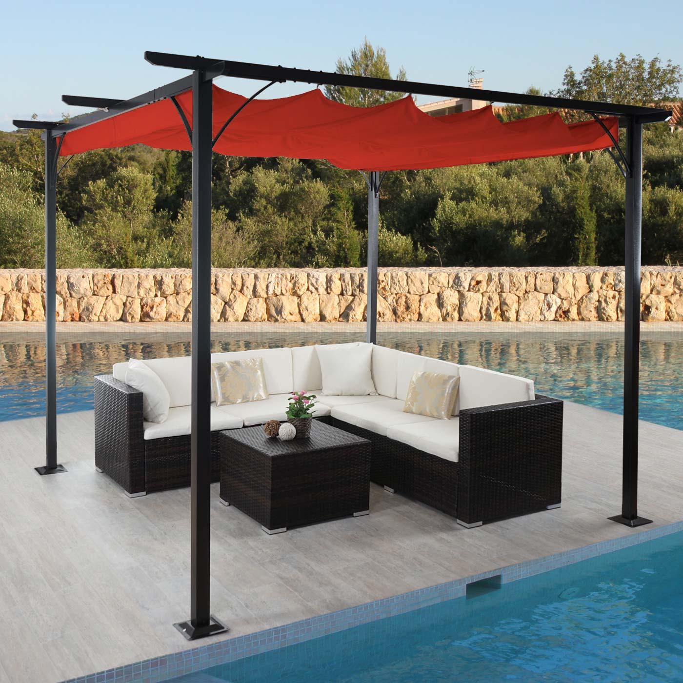 Pergola MCW-C42, Garten Pavillon, stabiles 6cm-Gestell + Schiebedach ~ 3x3m terracotta - Bild 1