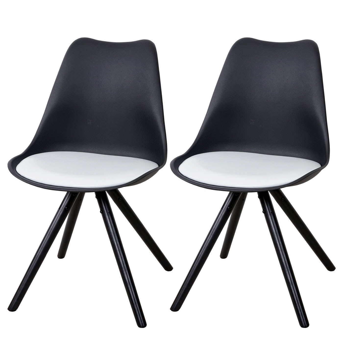 2er-Set Esszimmerstuhl Vaasa T501, Retro Design ~ schwarz, Sitzfl&auml;che Kunstleder wei&szlig;, dunkle Beine - Bild 1