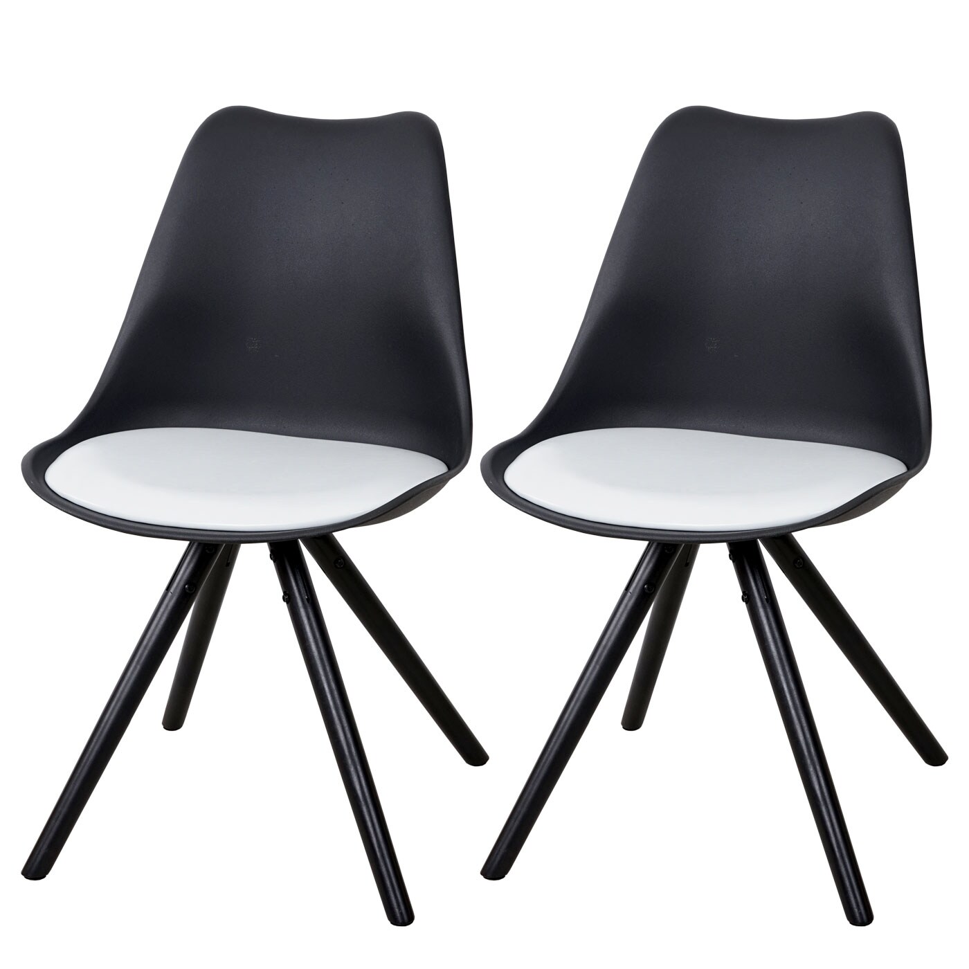 2er-Set Esszimmerstuhl Vaasa T501, Retro Design ~ schwarz, Sitzfläche Kunstleder weiß, dunkle Beine | 04057651214627
