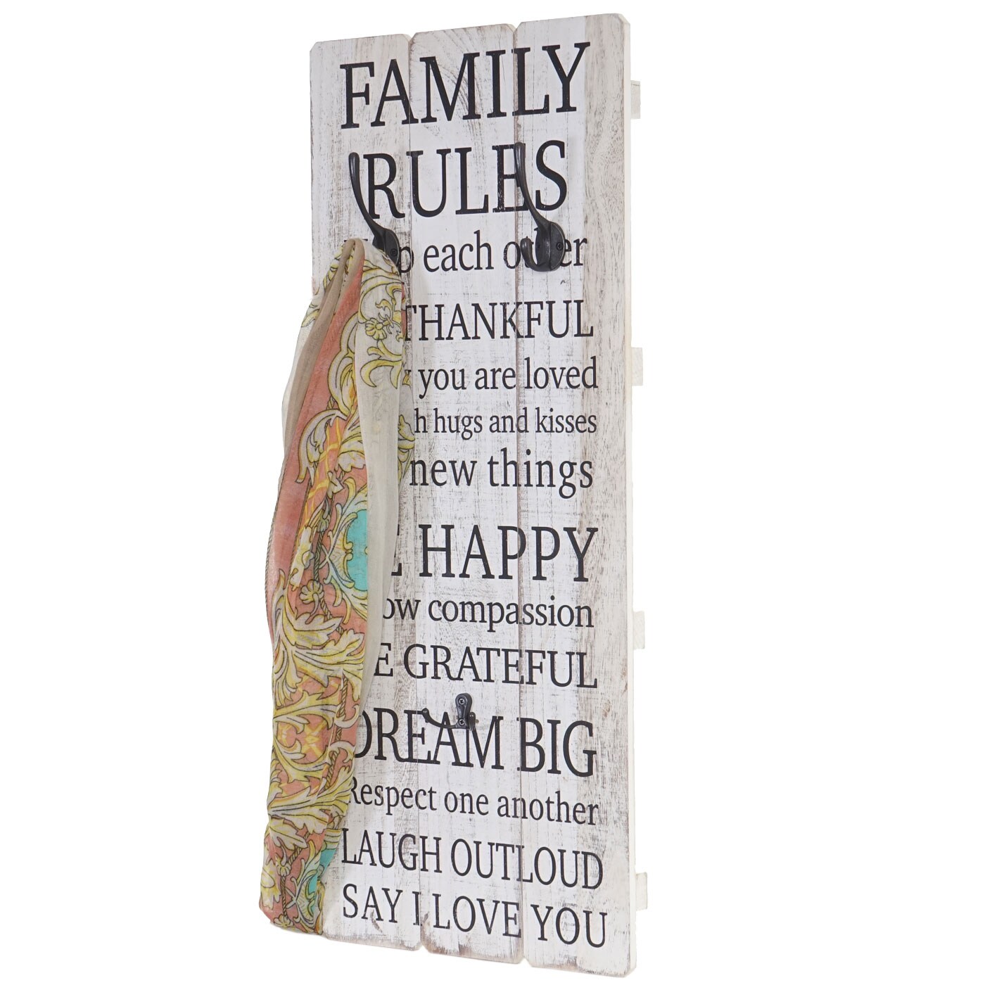 Wandgarderobe Familienregeln, Garderobe Garderobenpaneel, Shabby-Look Vintage mit 3 Haken 76x31cm | 04057651083902