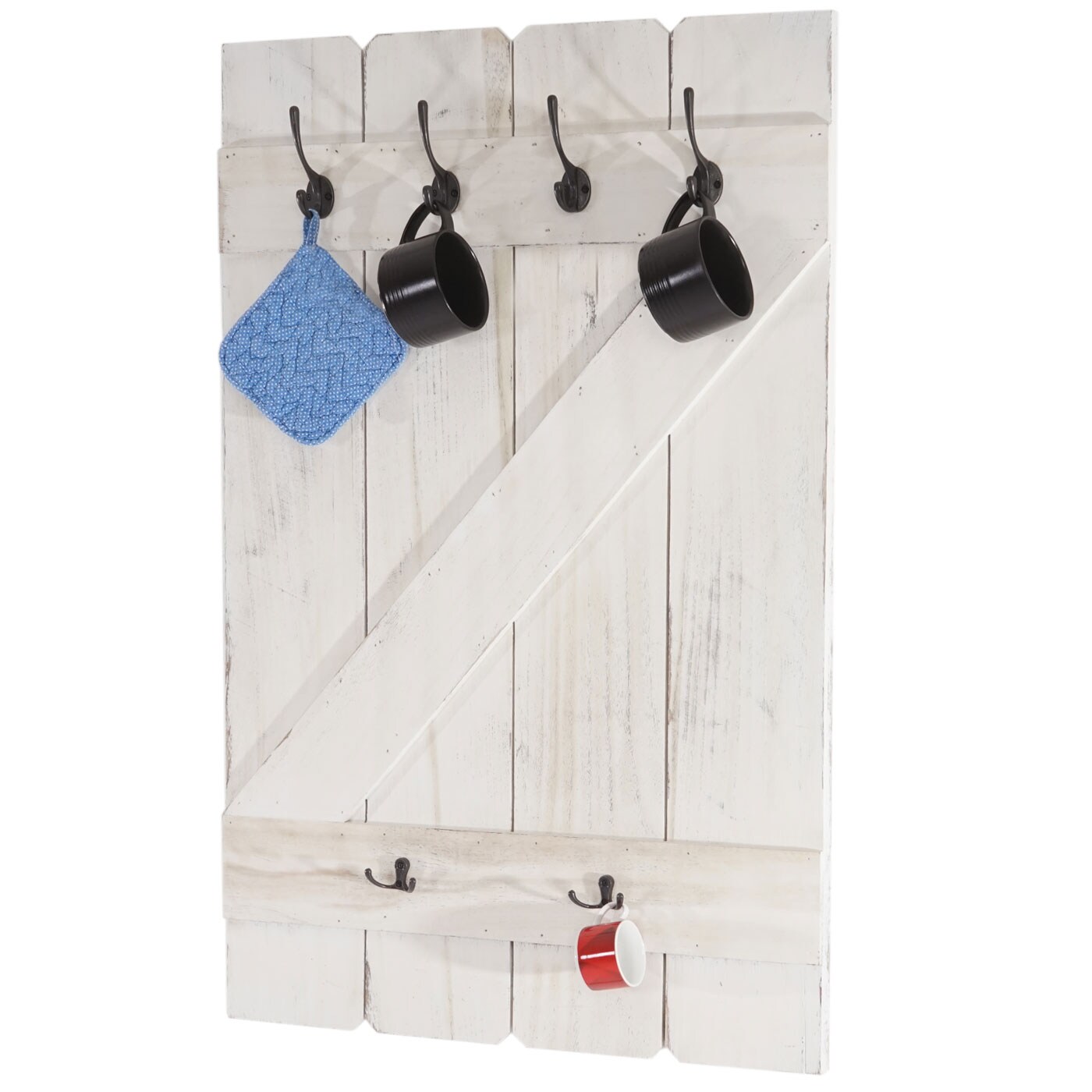 Tassenhalter MCW-D13, Hängeregal Tassenbrett Wandboard, 6 Haken 91x60cm ~ shabby-weiß | 04057651084077