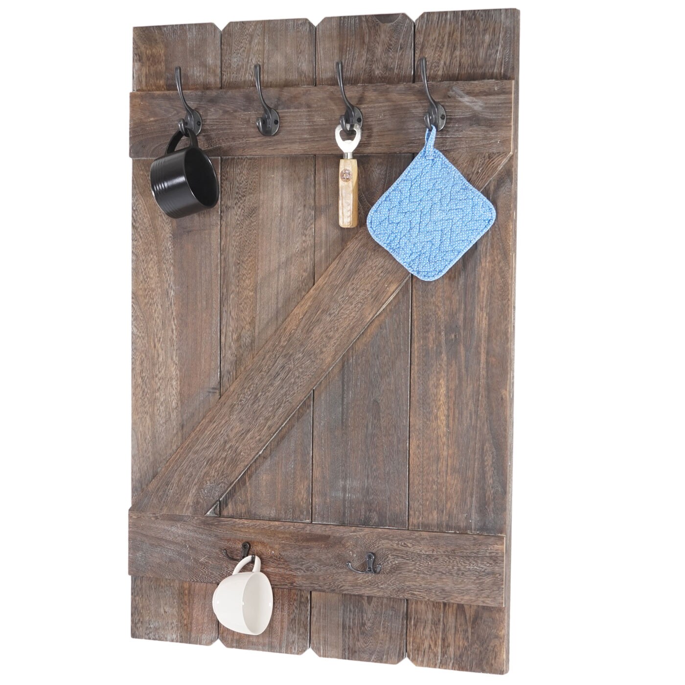 Tassenhalter MCW-D13, Hängeregal Tassenbrett Wandboard, 6 Haken 91x60cm ~ shabby-braun