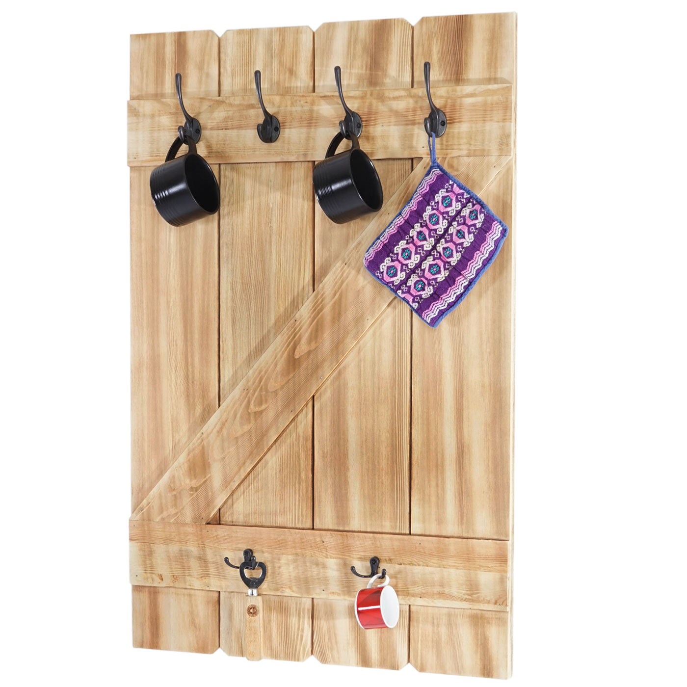 Tassenhalter MCW-D13, Hängeregal Tassenbrett Wandboard, 6 Haken 91x60cm ~ Kiefer