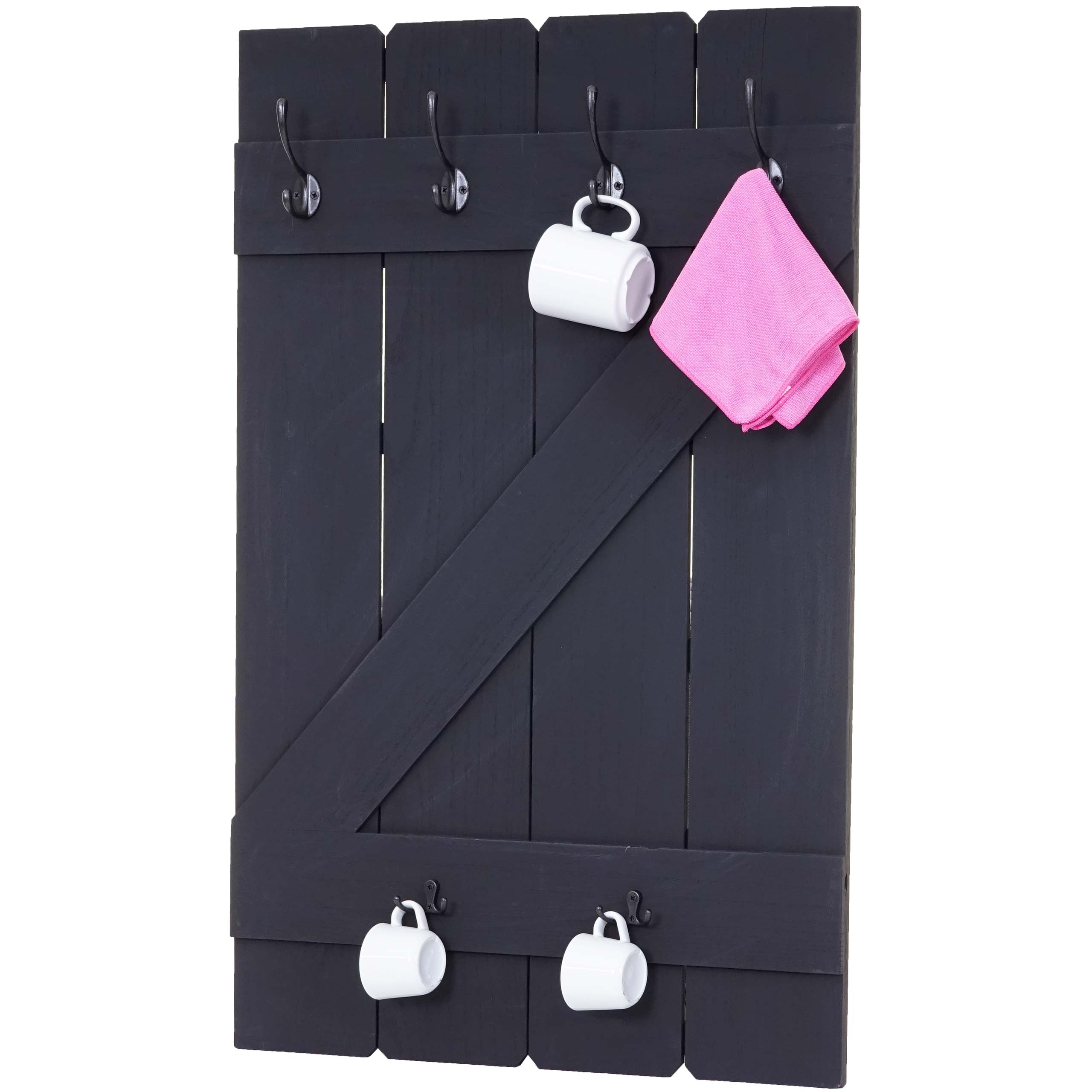 Tassenhalter MCW-D13, H&auml;ngeregal Tassenbrett Wandboard, 6 Haken 91x60cm ~ dunkelgrau shabby - Bild 1