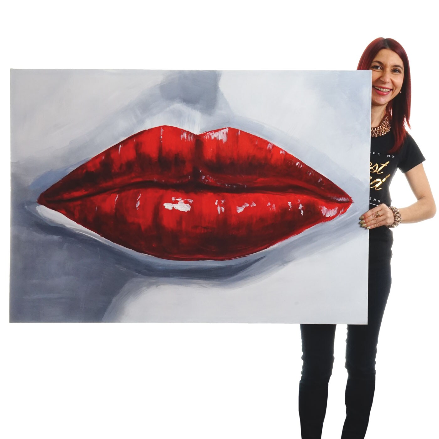 Wandbild Lippen, 100% handgemaltes Ölgemälde Gemälde XL, 120x85cm