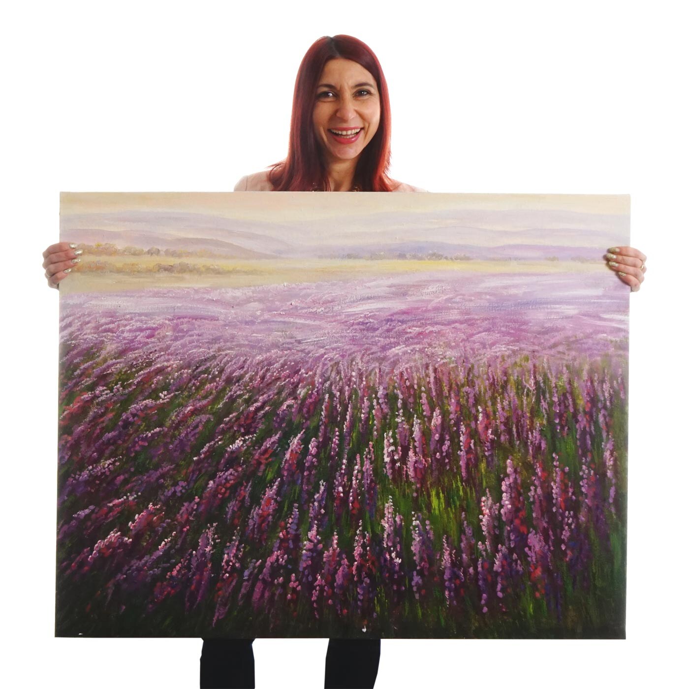 Wandbild Blumenfeld, 100% handgemaltes ÖlgemäldeGemälde XL, 100x80cm