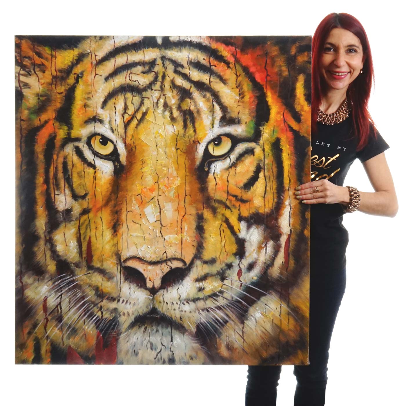 Wandbild Tiger, 100% handgemaltes &Ouml;lgem&auml;lde Gem&auml;lde XL, 100x90cm - Bild 1