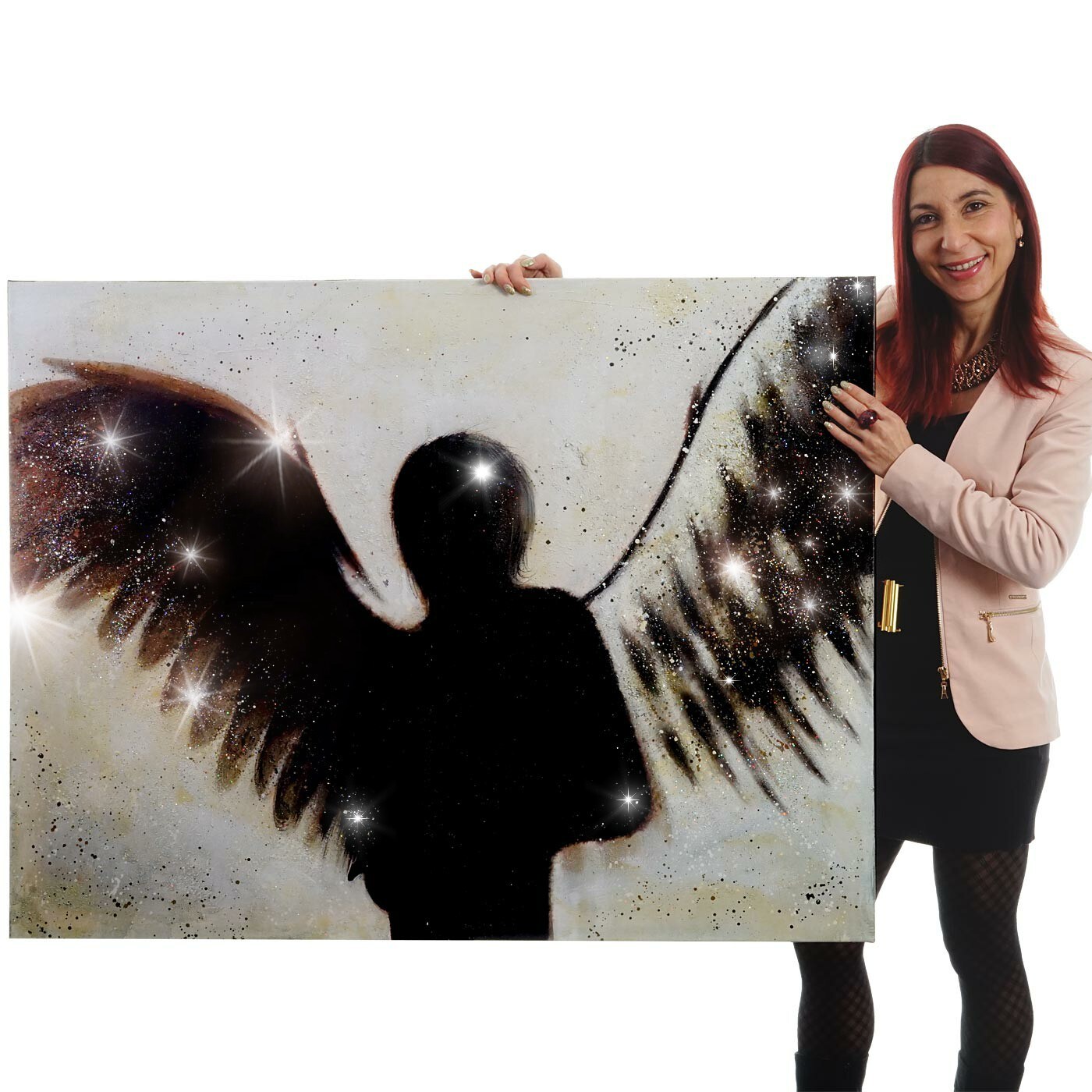 Wandbild Engel, 100% handgemaltes Ölgemälde Gemälde XL, 120x90cm