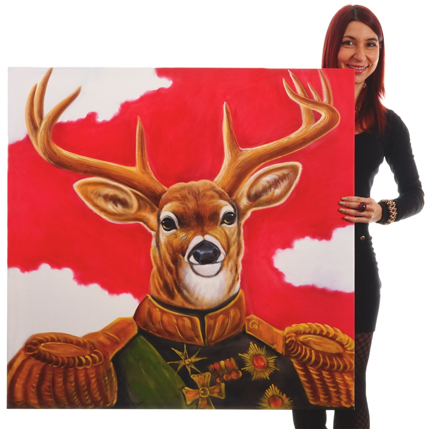 Wandbild Hirsch, 100% handgemaltes Ölgemälde Gemälde XL, 100x100cm