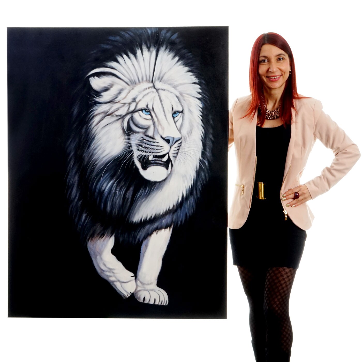 Wandbild Weißer Löwe, 100% handgemaltes Ölgemälde Gemälde XL, 120x90cm | 04057651056098