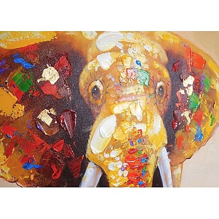 100% handgemaltes Wandbild Gemälde XL 100x80cm Ölgemälde Elefant