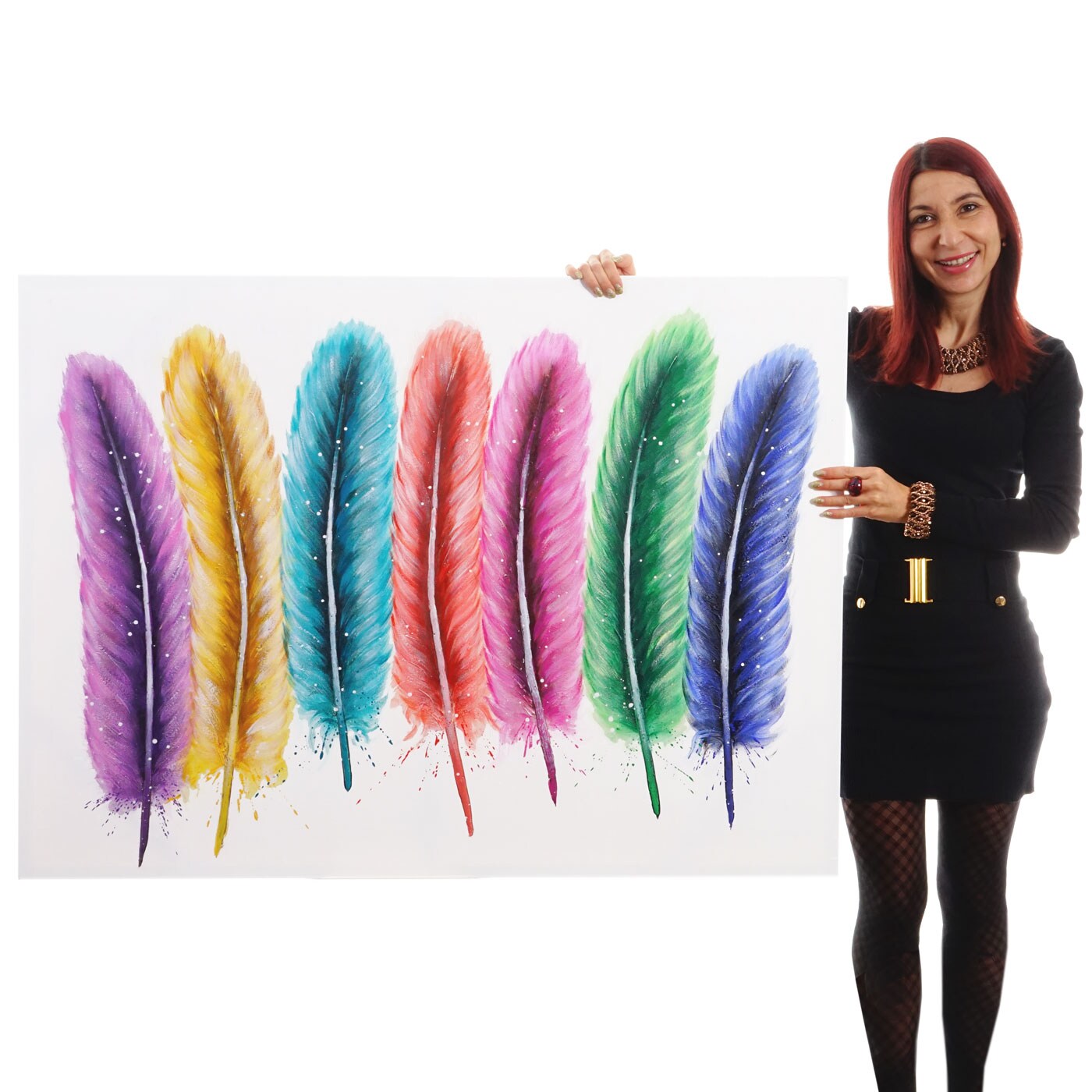 Wandbild Federn, 100% handgemaltes Ölgemälde Gemälde XL, 120x90cm