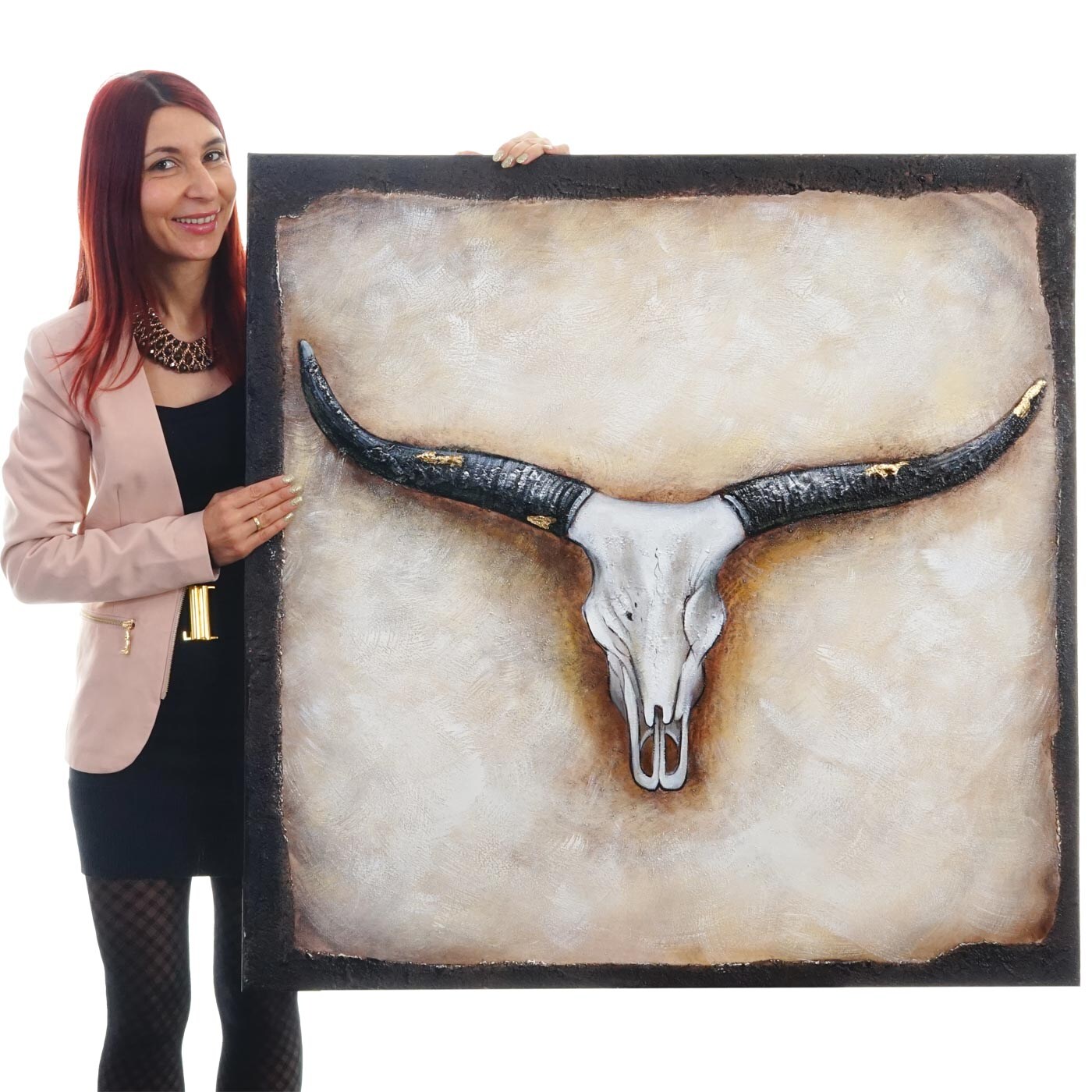 Wandbild Stier, 100% handgemaltes Ölgemälde Gemälde XL, 100x100cm
