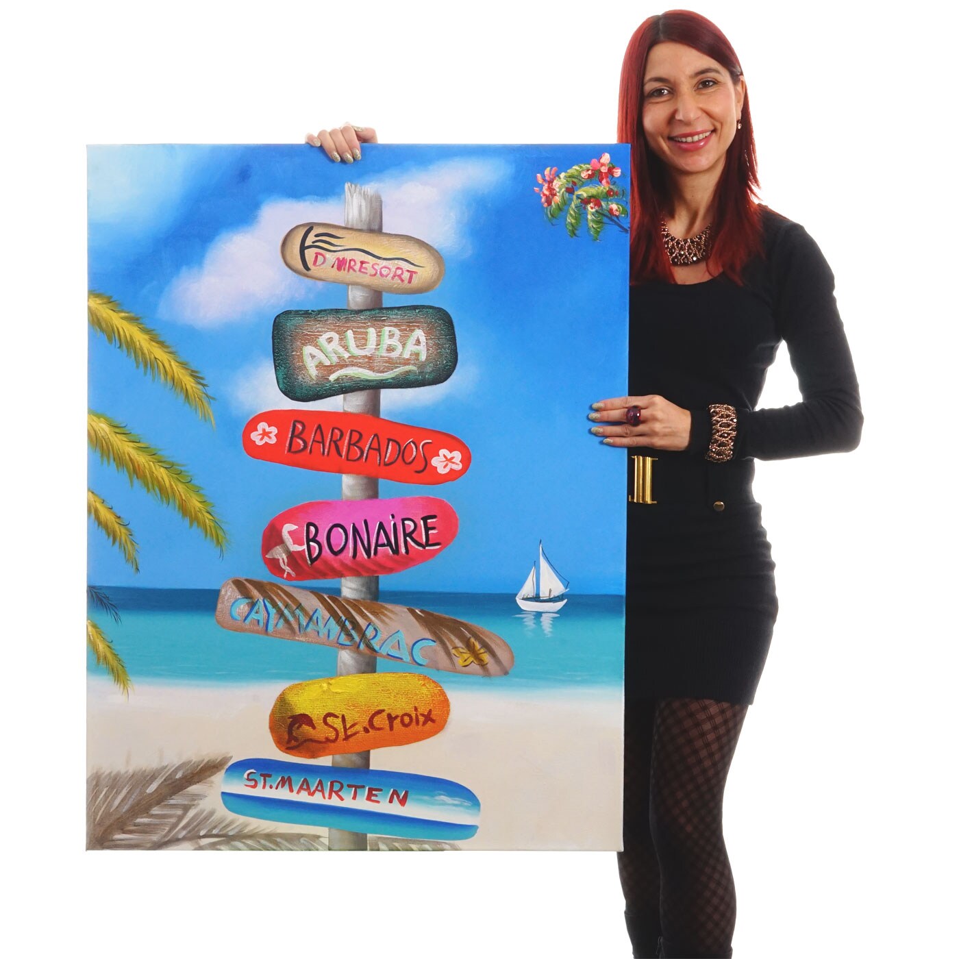 Wandbild Straßenschild, 100% handgemaltes Ölgemälde Gemälde XL, 100x75cm