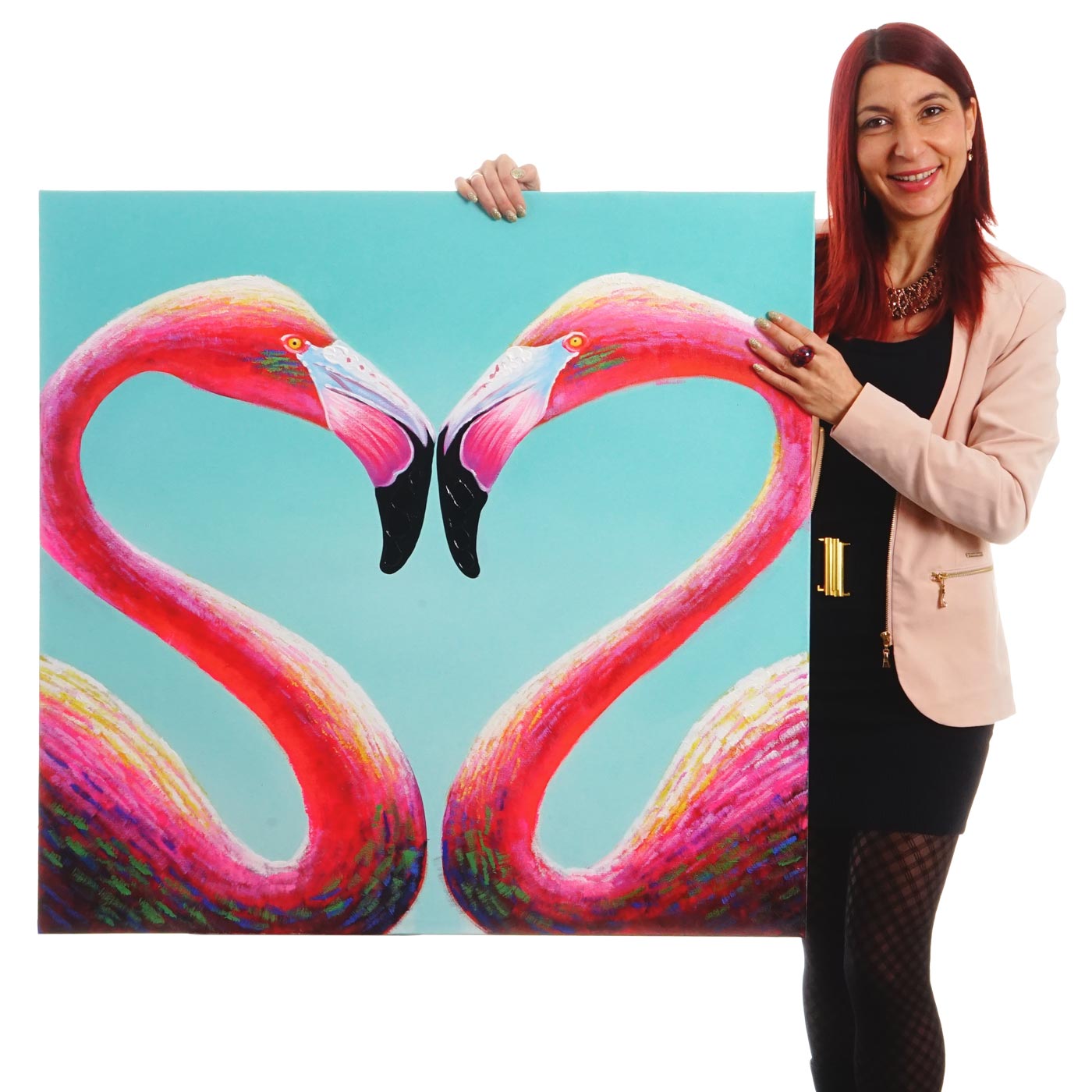 Wandbild Flamingo, 100% handgemaltes &Ouml;lgem&auml;lde Gem&auml;lde XL, 90x90cm - Bild 1