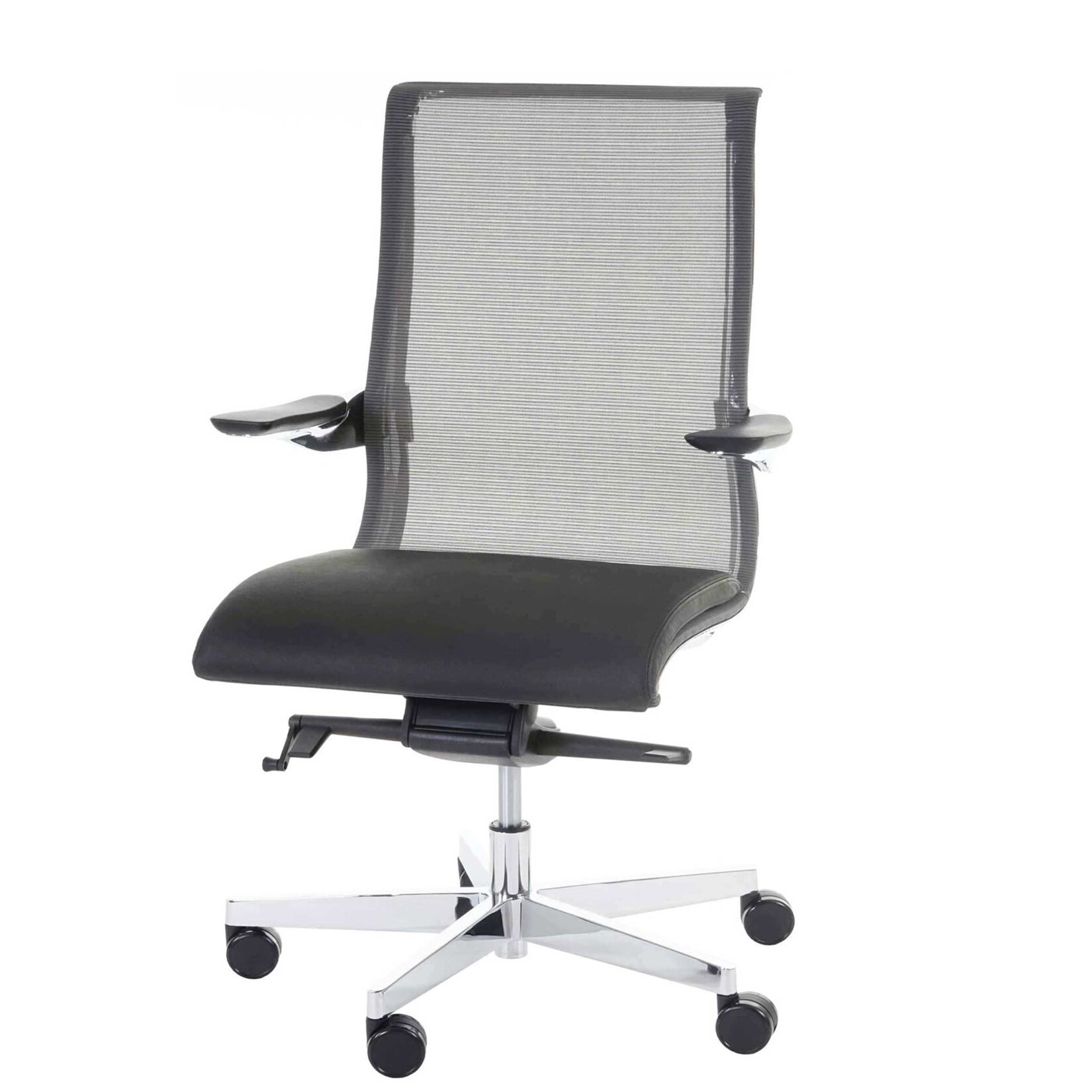 Bürostuhl MERRYFAIR Perth, Schreibtischstuhl Drehstuhl, Leder-/Netzkombination schwarz ~ Standard