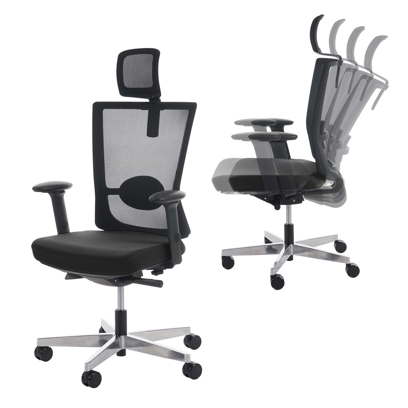 Bürostuhl MERRYFAIR Karlstad, Schreibtischstuhl, Sliding-Funktion ergonomisch ~ schwarz, mit Kopfstütze | 04057651049397