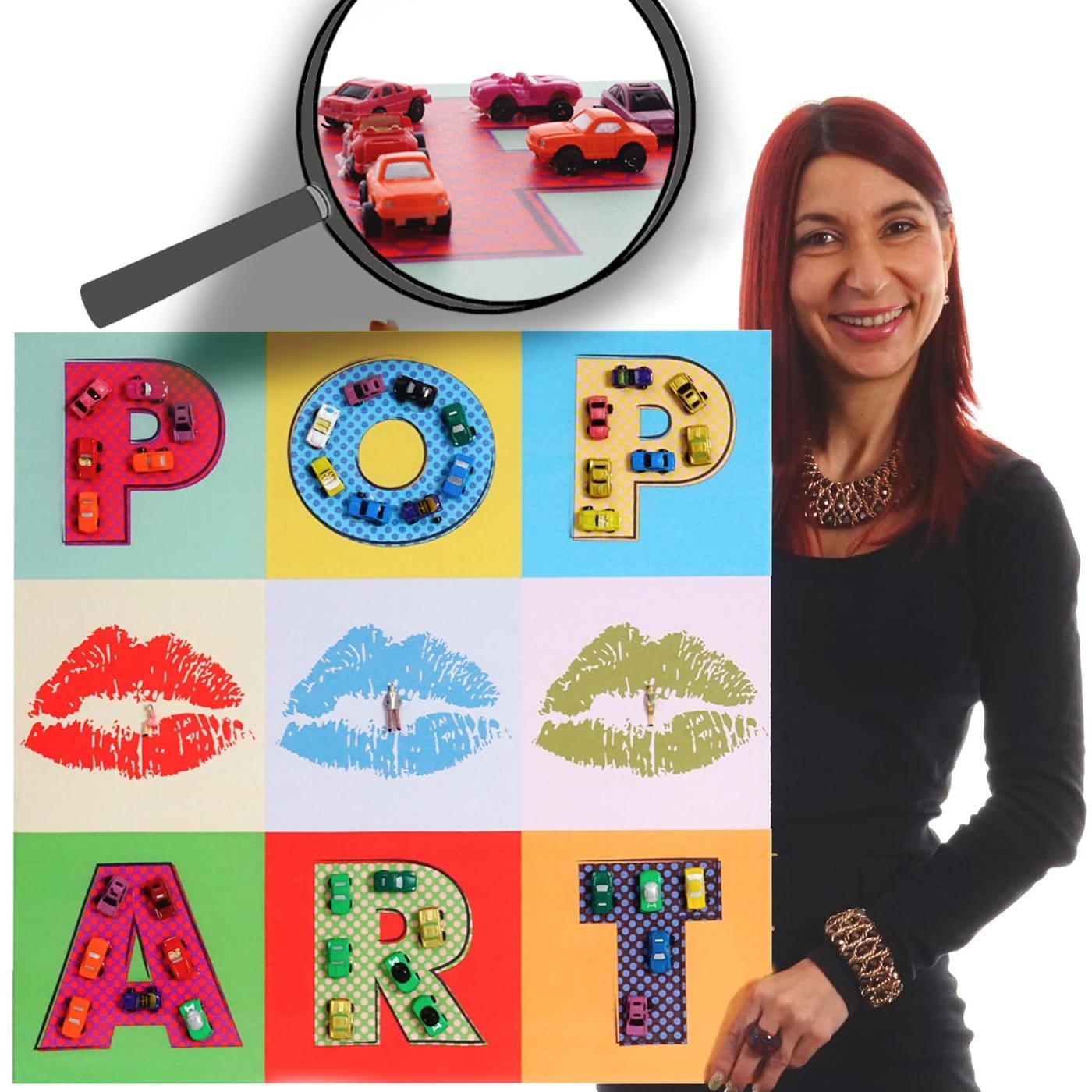 Wandbild Pop Art + Autos, Leinwandbild Gem&auml;lde 3D-Bild XL, 60x60cm - Bild 1