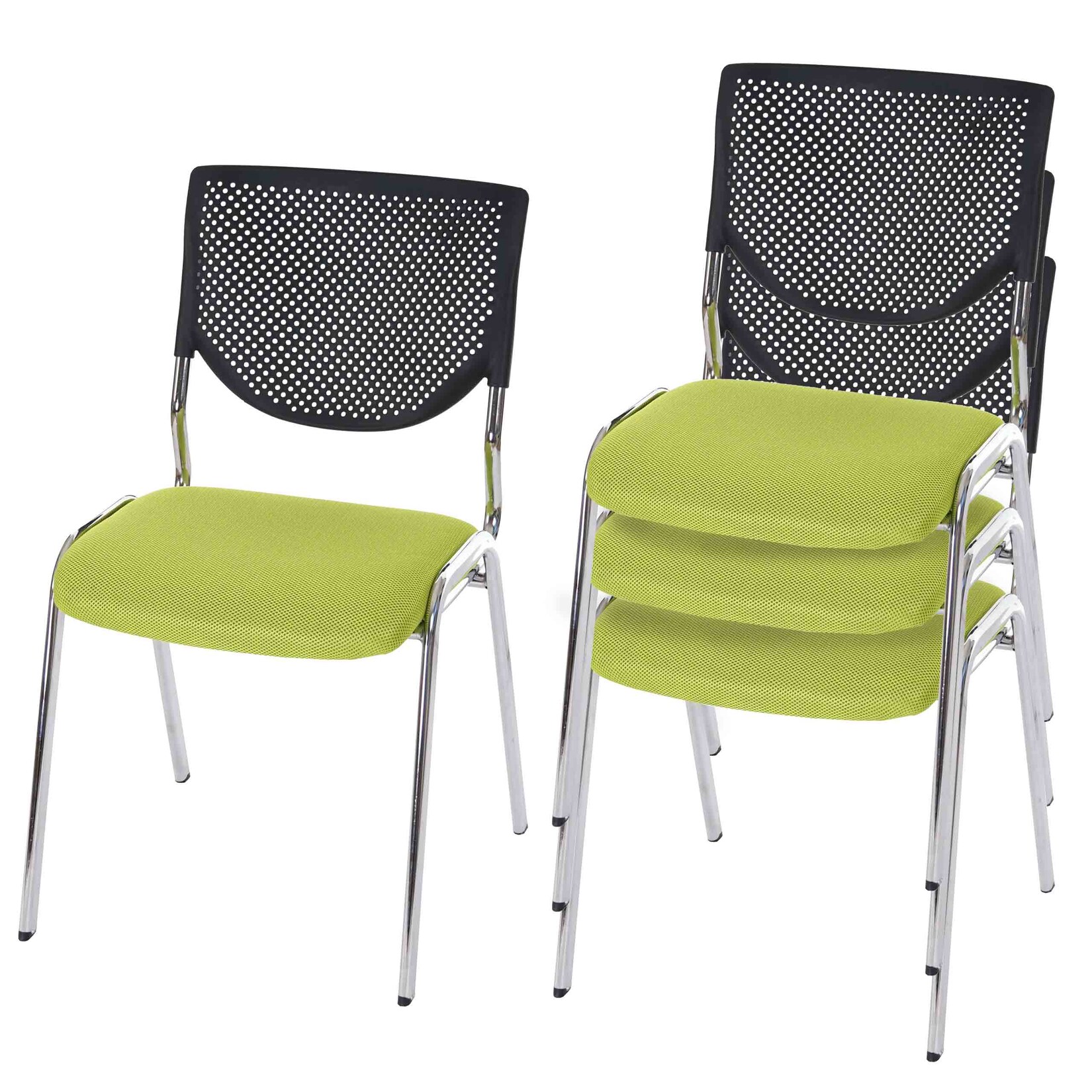 4er-Set Besucherstuhl H401, Konferenzstuhl stapelbar, Stoff/Textil ~ Sitz grün, Füße chrom