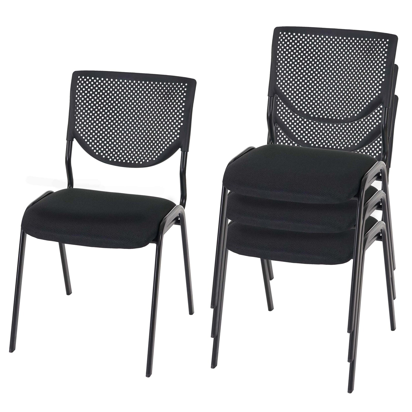 4er-Set Besucherstuhl H401, Konferenzstuhl stapelbar, Stoff/Textil ~ Sitz schwarz, Füße schwarz