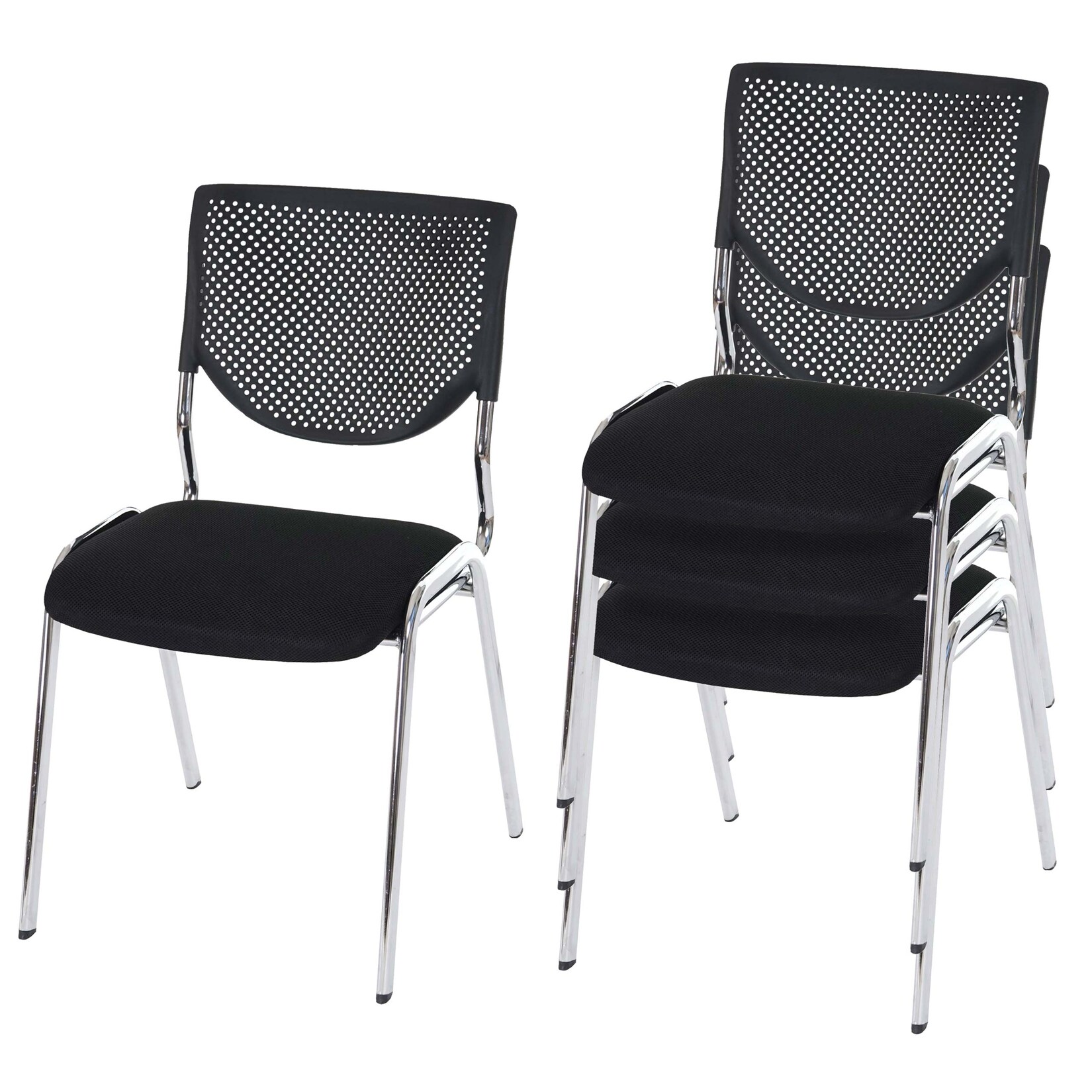 4er-Set Besucherstuhl H401, Konferenzstuhl stapelbar, Stoff/Textil ~ Sitz schwarz, Füße chrom | 04052826197569