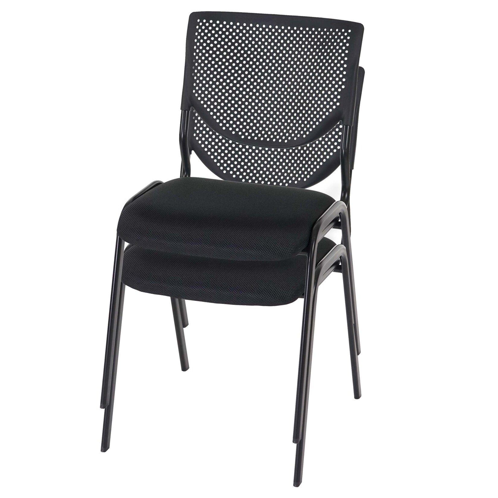 2er-Set Besucherstuhl H401, Konferenzstuhl stapelbar, Stoff/Textil ~ Sitz schwarz, Füße schwarz