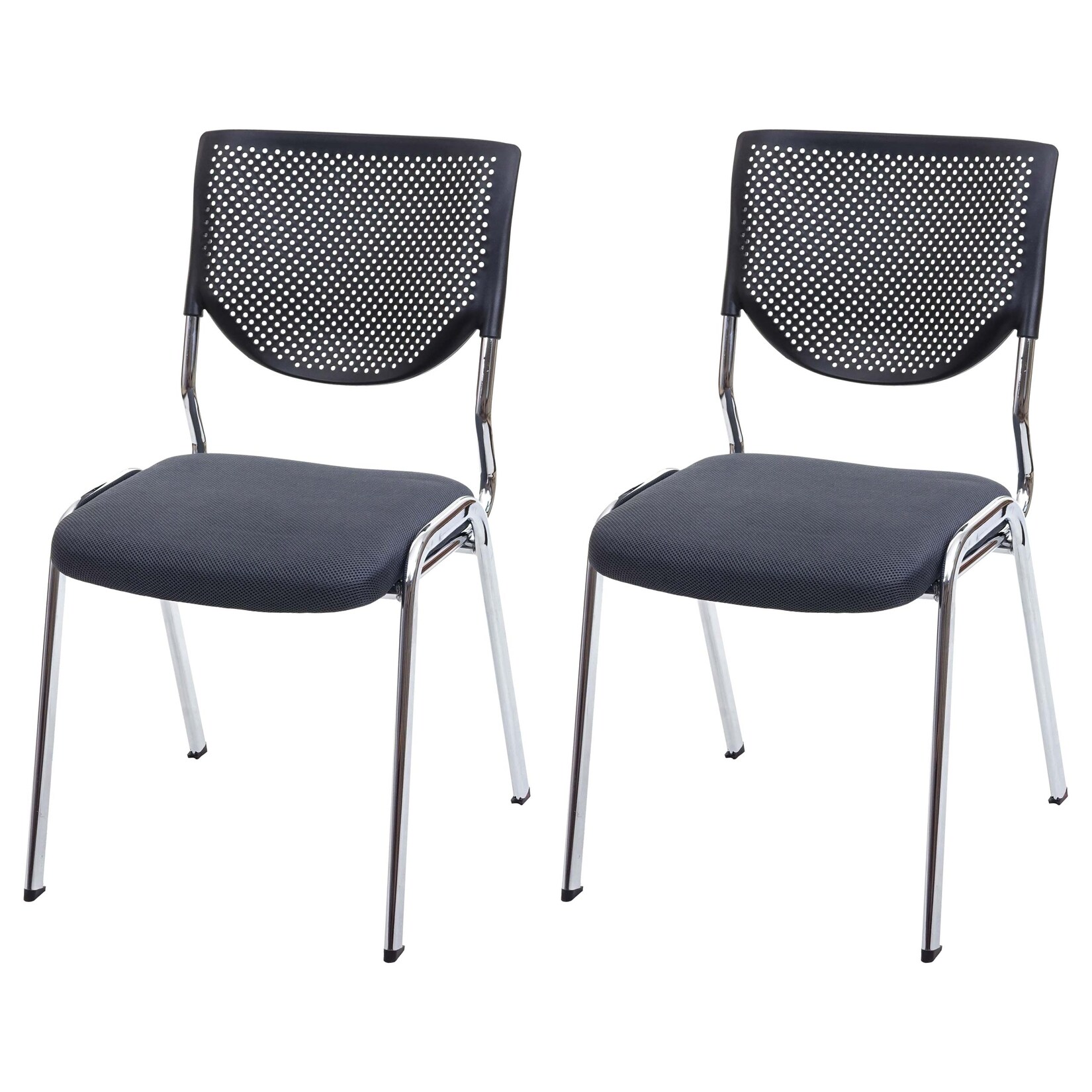 2er-Set Besucherstuhl H401, Konferenzstuhl stapelbar, Stoff/Textil ~ Sitz dunkelgrau, Füße chrom