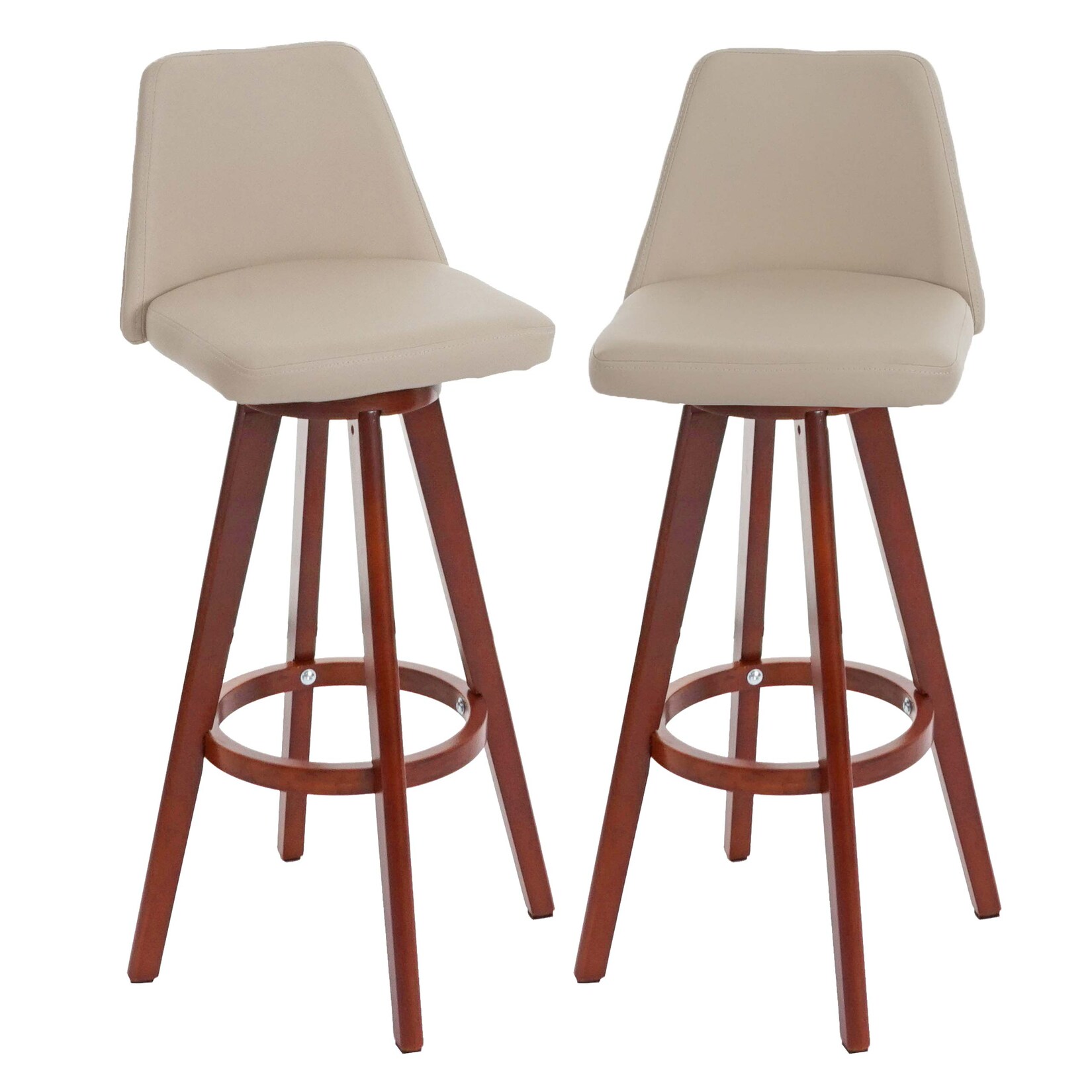 2er-Set Barhocker MCW-C43, Barstuhl Tresenhocker, Holz Kunstleder drehbar MVG-zertifiziert ~ creme