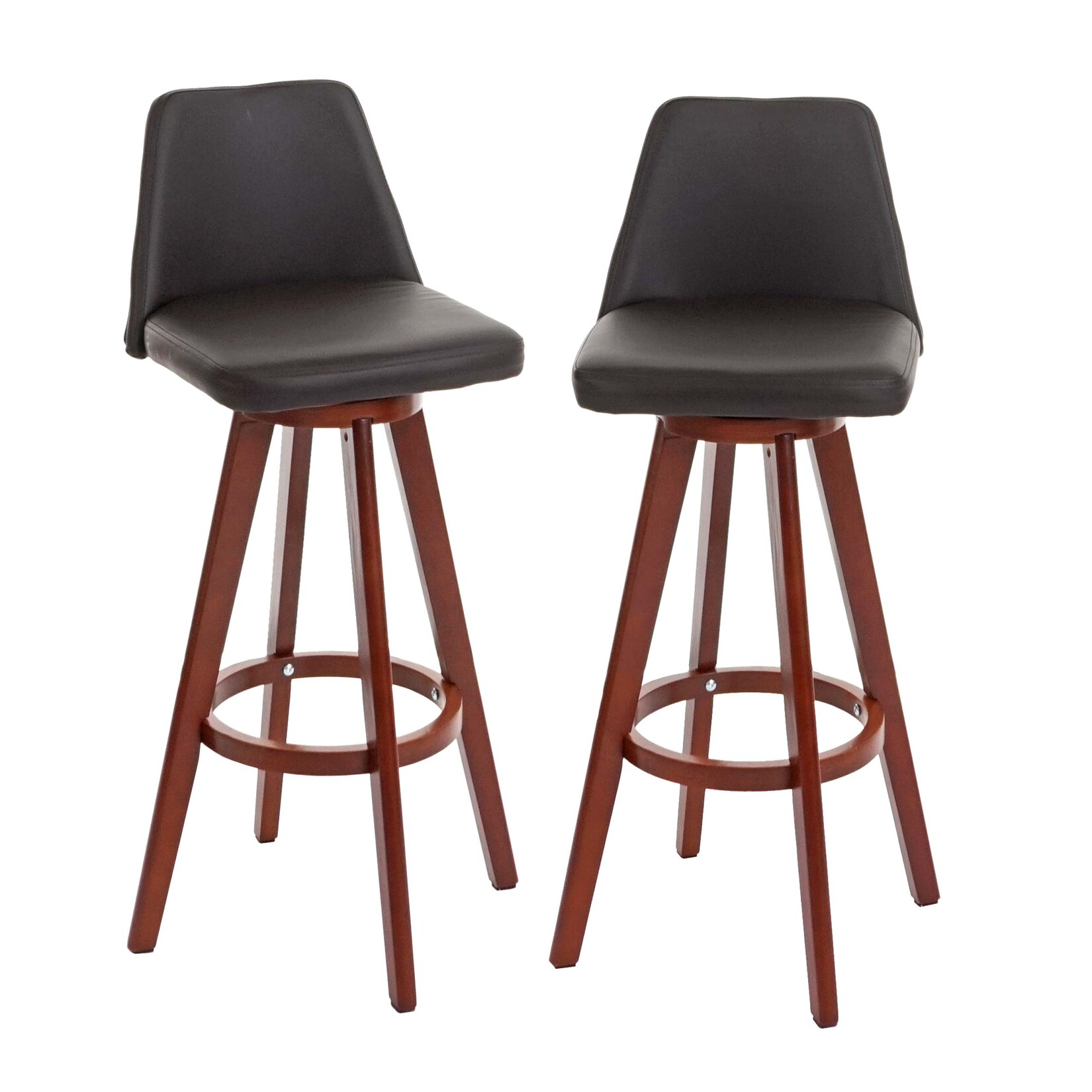 2er-Set Barhocker MCW-C43, Barstuhl Tresenhocker, Holz Kunstleder drehbar MVG-zertifiziert~ braun