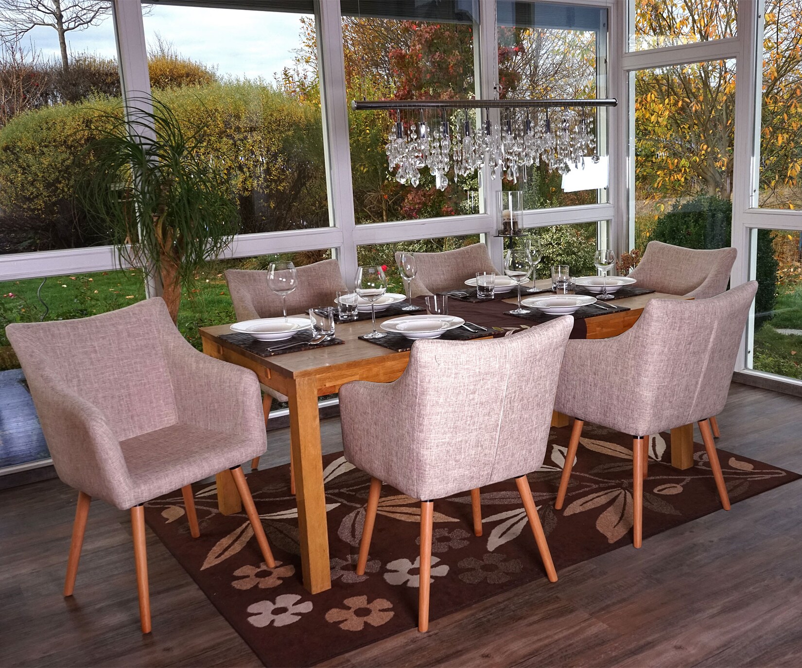 6er-Set Esszimmerstuhl Vaasa T382, Stuhl Küchenstuhl, Retro 50er Jahre Design ~ Textil, creme/grau | 04052826177653