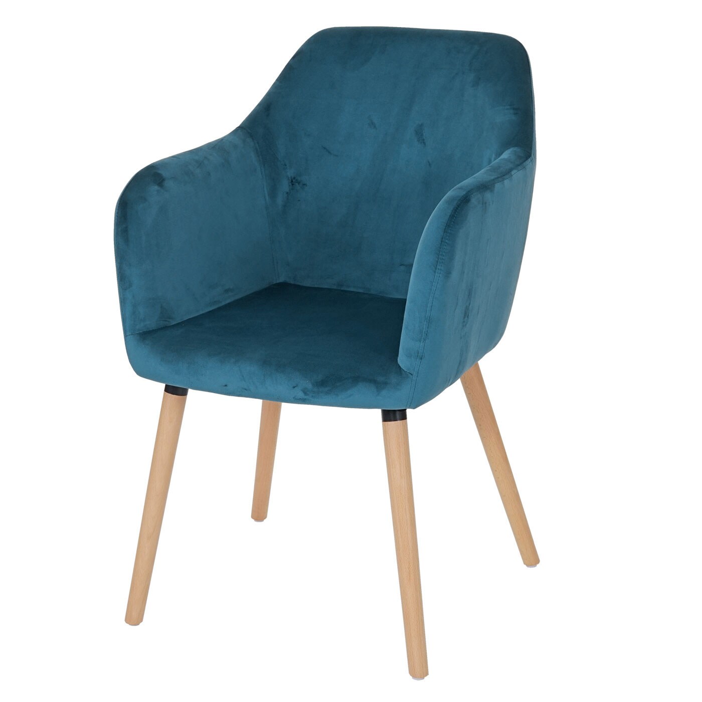 Esszimmerstuhl Vaasa T381, Stuhl Küchenstuhl, Retro 50er Jahre Design ~ Samt, petrol-blau, helle Beine