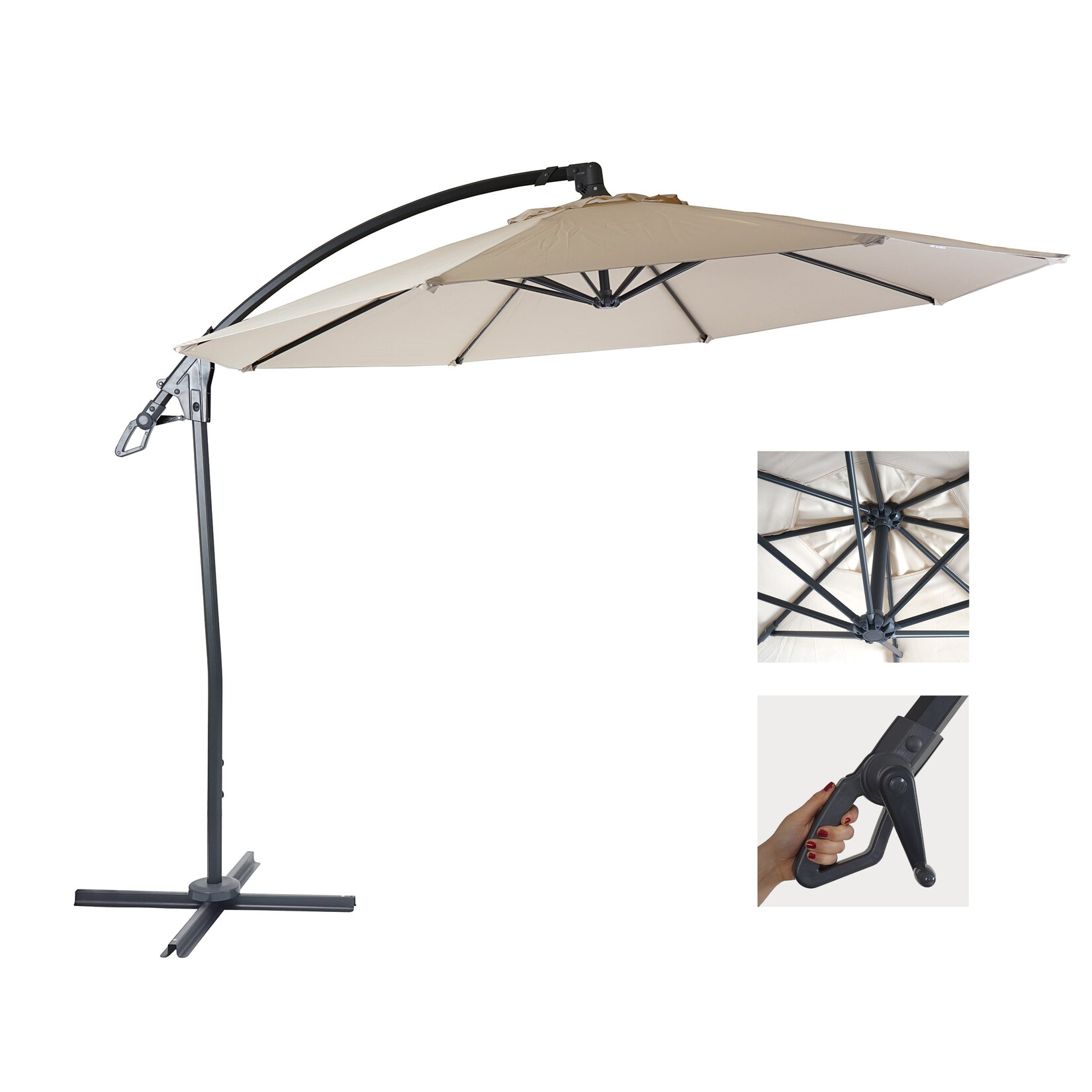 Deluxe Ampelschirm MCW-D14, Sonnenschirm, rund Ø 3m Polyester Alu/Stahl 14kg ~ creme-weiß ohne Ständer