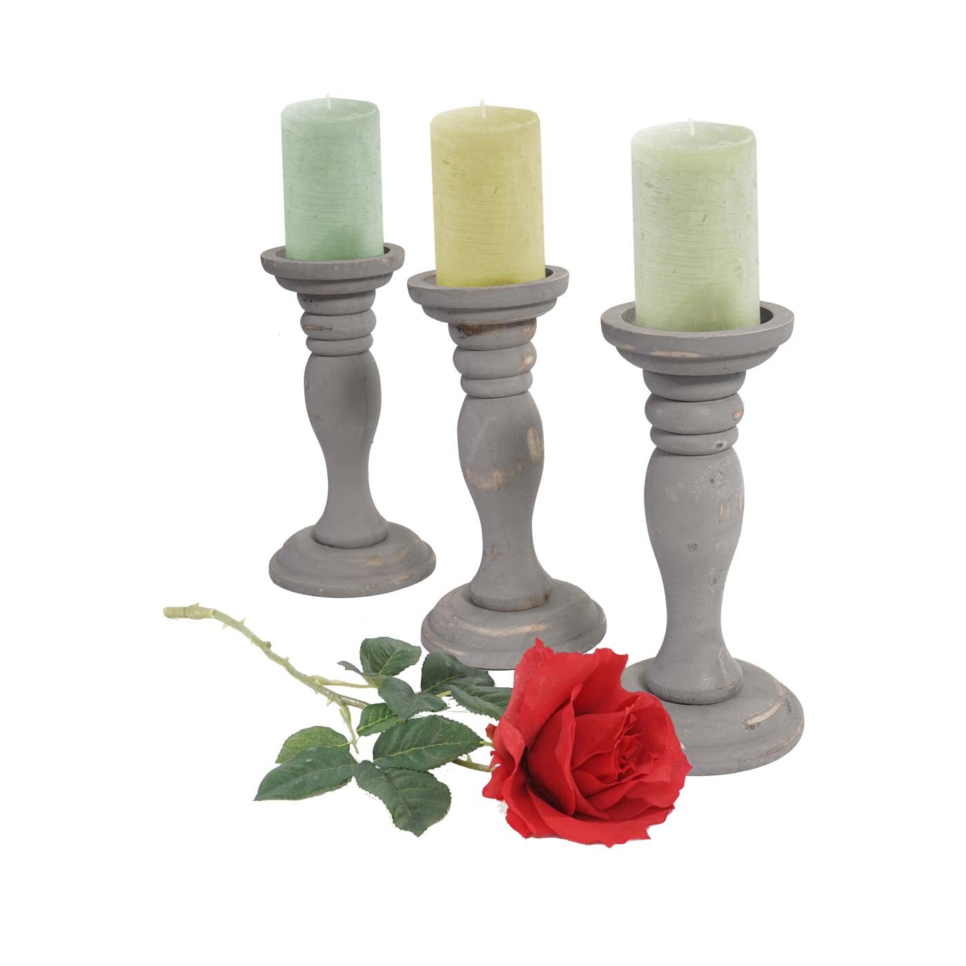 3er Set Kerzenständer H361, Kerzenhalter, Shabby-Look Vintage Höhe 24cm ~ grau | 04057651302485