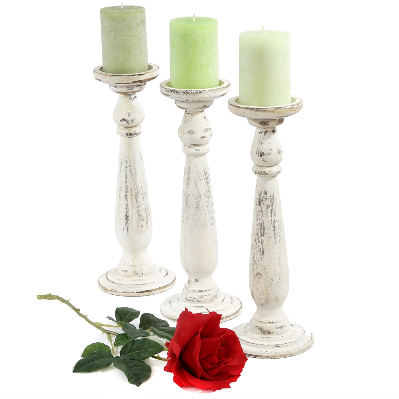 3er Set Kerzenst&auml;nder H360, Kerzenhalter, Shabby-Look Vintage H&ouml;he 35cm ~ wei&szlig; - Bild 1