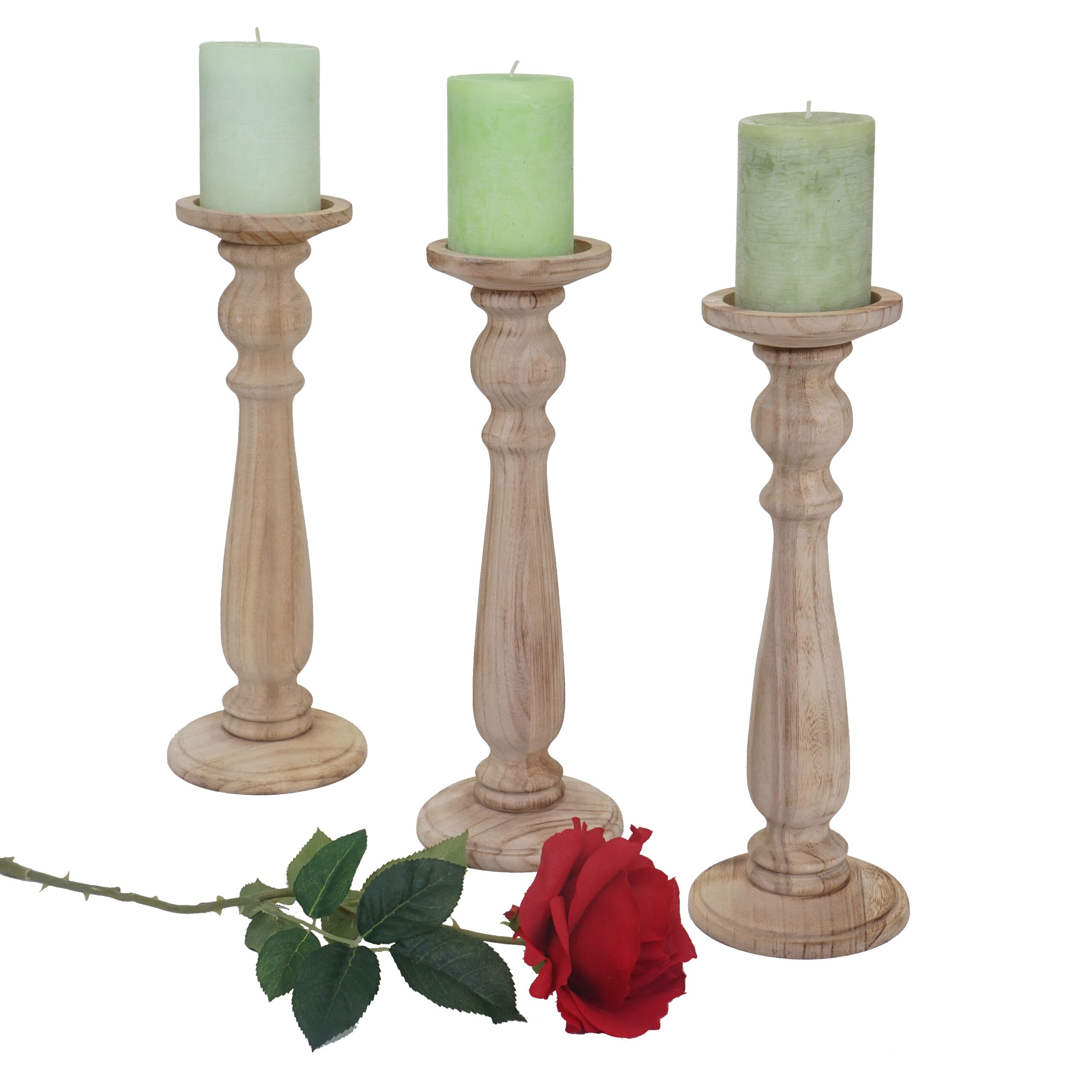 3er Set Kerzenst&auml;nder H360, Kerzenhalter, Shabby-Look Vintage H&ouml;he 35cm ~ naturbraun - Bild 1